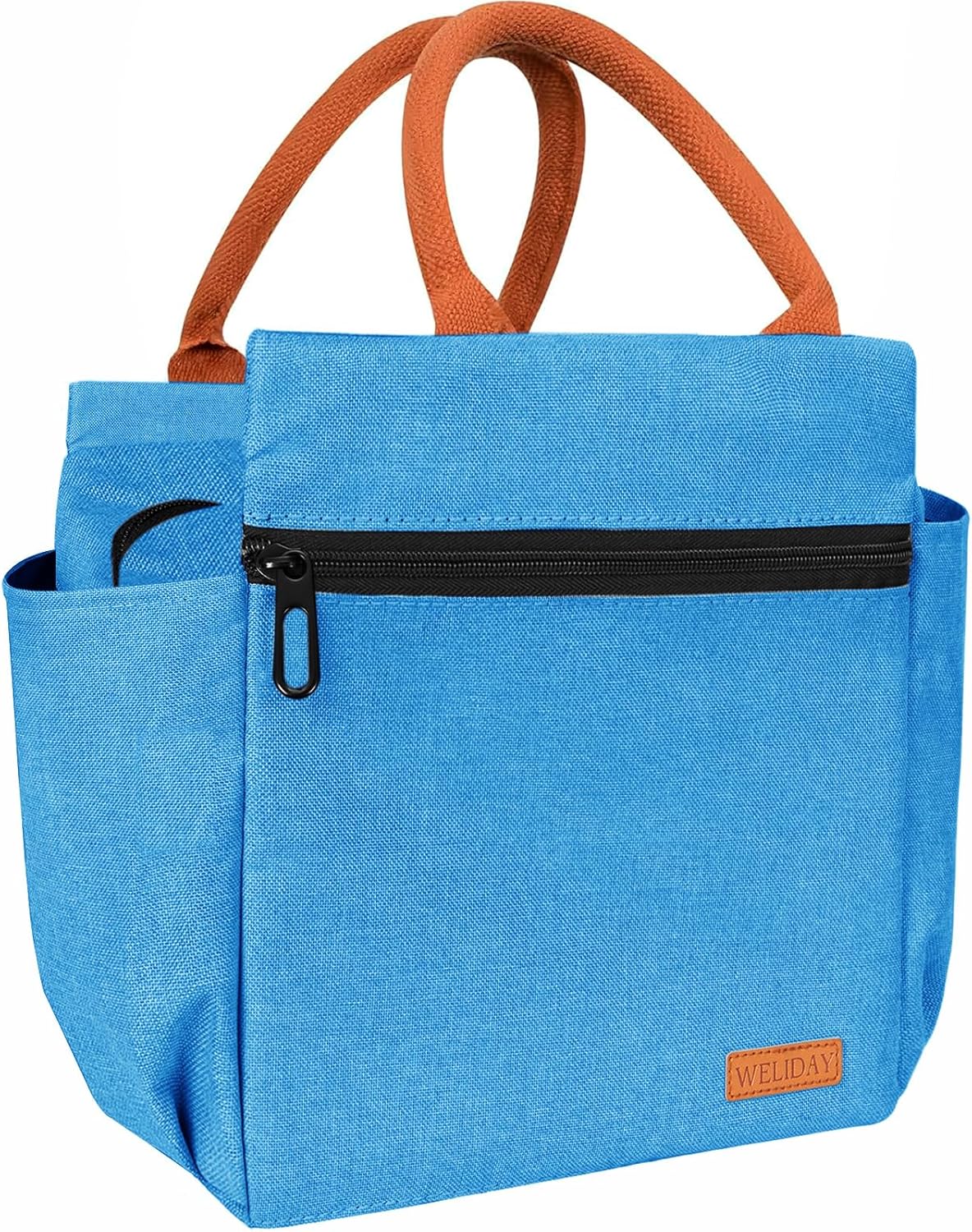 Lunch Bag Insulated Lunch Box Reusable Leakproof Spacious Cooler Tote for Women Men Adult with Bottle Holder and Front Zipper Pockets for Work Office Travel Picnic (Blue)