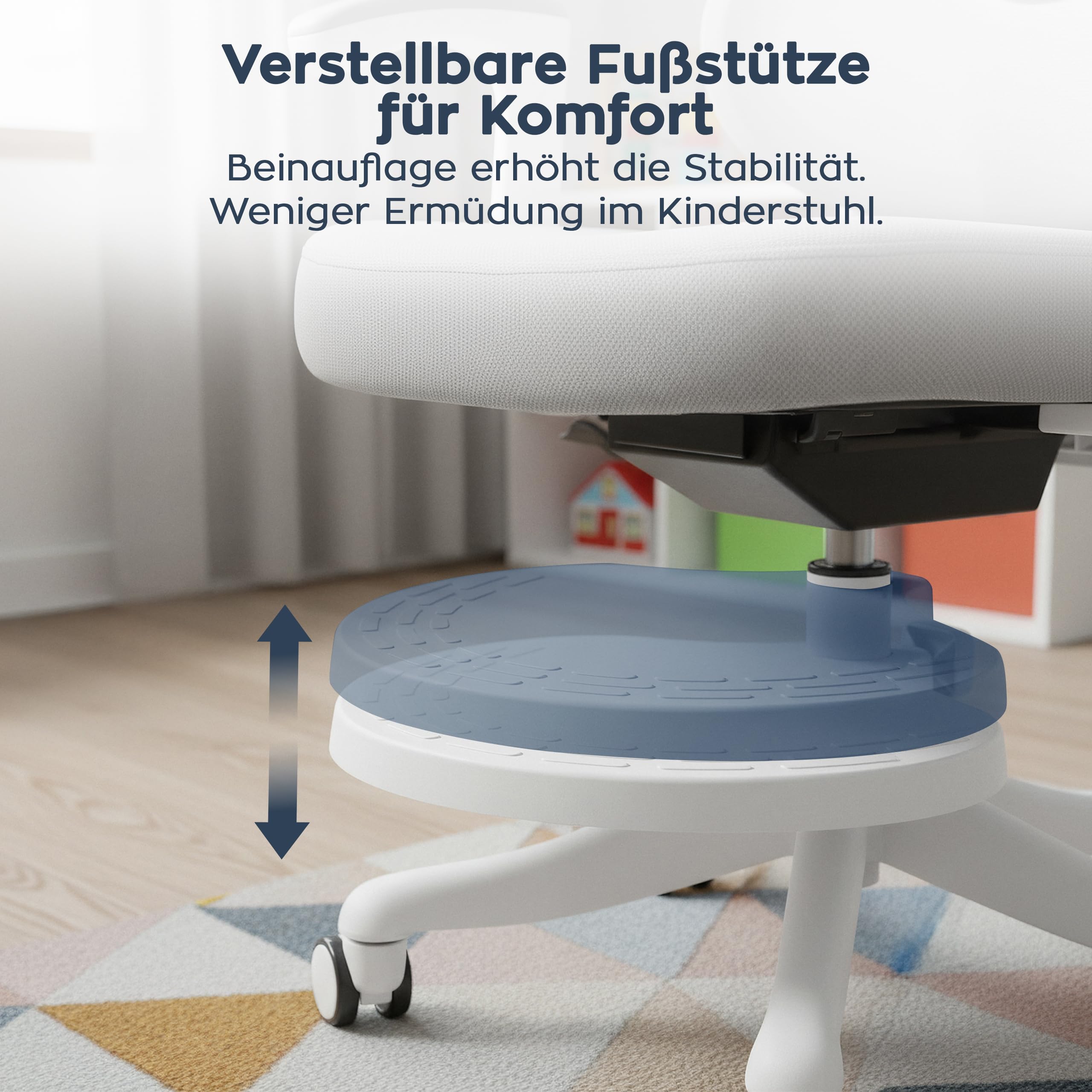MARK ADLER Junior 5.3 Ergonomischer Kinderstuhl für Kinder und Jugendliche | bis 175 cm - Höhenverstellbar - Mit fußstütze - Verstellbare Rückenlehne - Rollen mit Feststellmechanismus – Grau