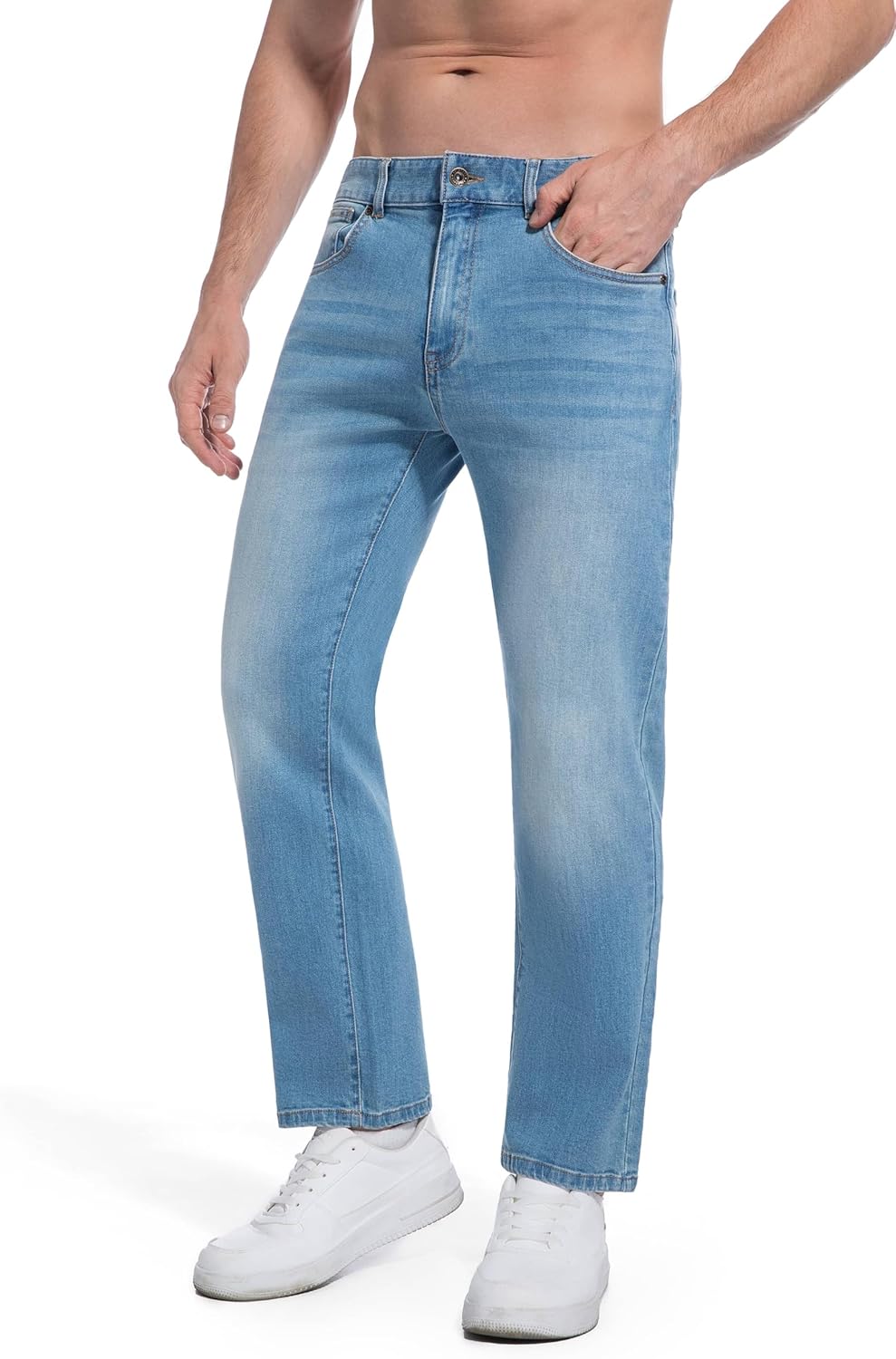 Jeans for Short Men 27" 28 Inch Inseam Slim Straight Fit Short Length Casual Stretch Denim Pants AT13 - Image 2