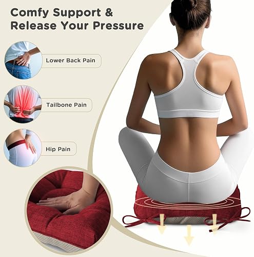 AddGrace Lot de 4 coussins extra épais pour chaises de salle à manger, antidérapants, coussins doux pour chaises de cuisine, avec attaches, 40 x 40 x 10 cm, rouge - 4