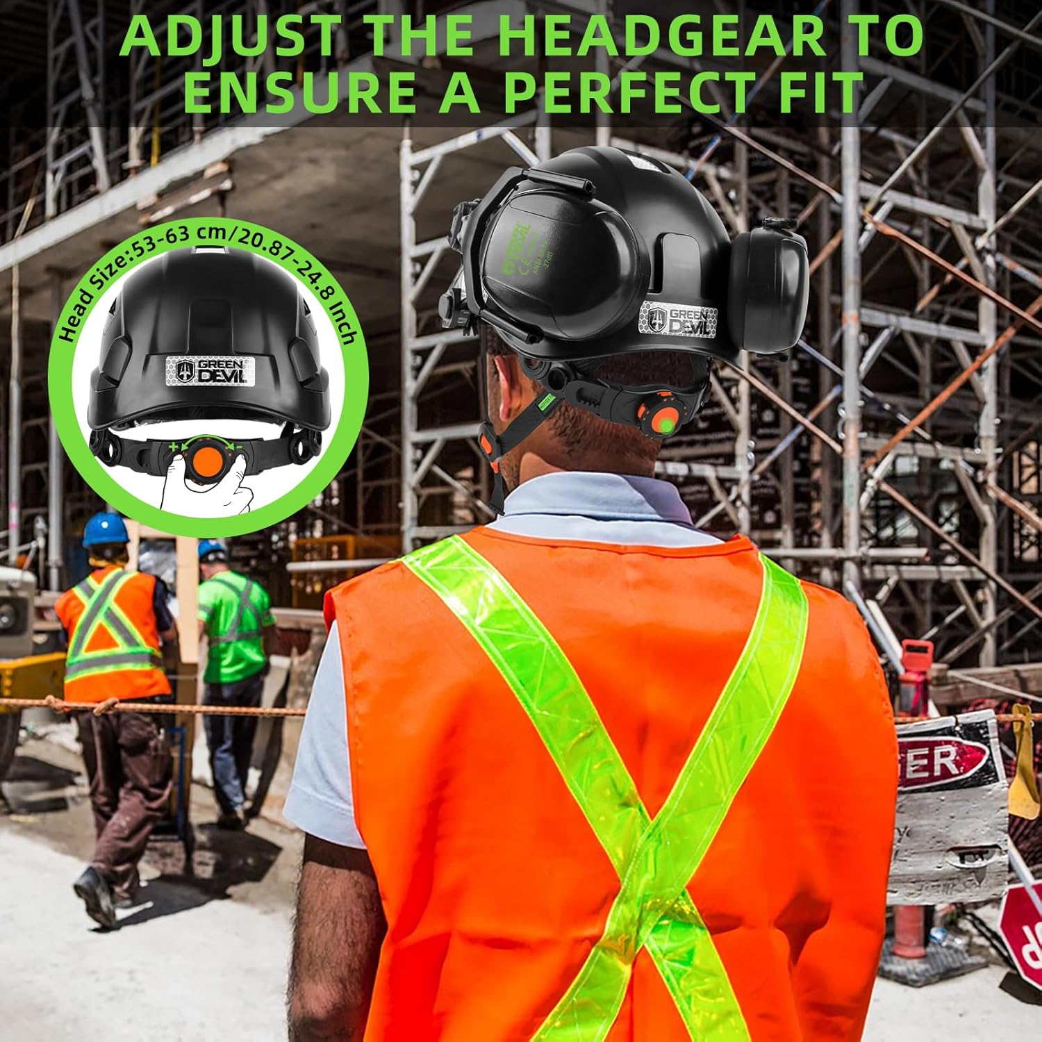 GREEN DEVIL Hard Hat Safety Helmet with Visor and Ear Muffs Men Women Vented Work Hardhat ANSI Z89.1 Cascos De Construccion for Industrial Construction Forestry - Image 5