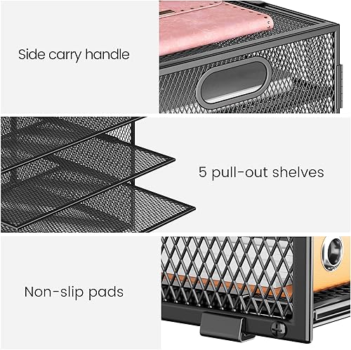 Miniatura 3 de Lavatino Organizador de papel de 8 niveles para escritorio, bandeja de cartas de malla negra, organizador de archivos con asas, incluye 5 bandejas