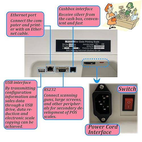 Miniatura 7 de INTSUPERMAI Báscula de cálculo de precios Balanzas de conteo comercial digital con impresora térmica de cuatro ventanas con varilla vertical