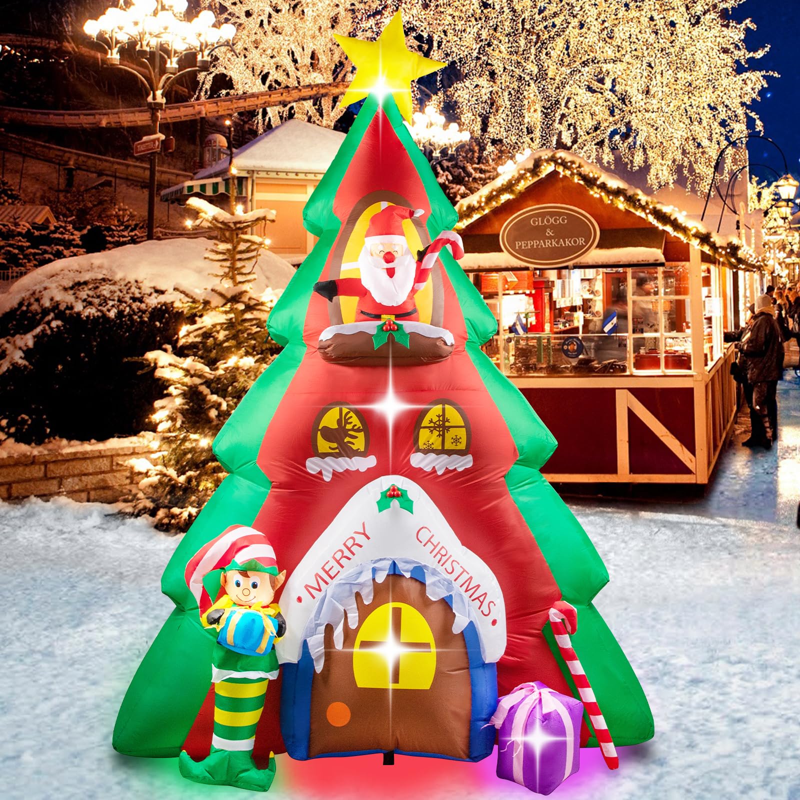 Ciaell 10FT Christmas Tree Inflatable - Christmas Tree House Inflatable with Santa Claus and Elf - Christmas Inflatable Outdoor Decorations with LED Light for Outdoor Indoor Home Garden Yard Decor