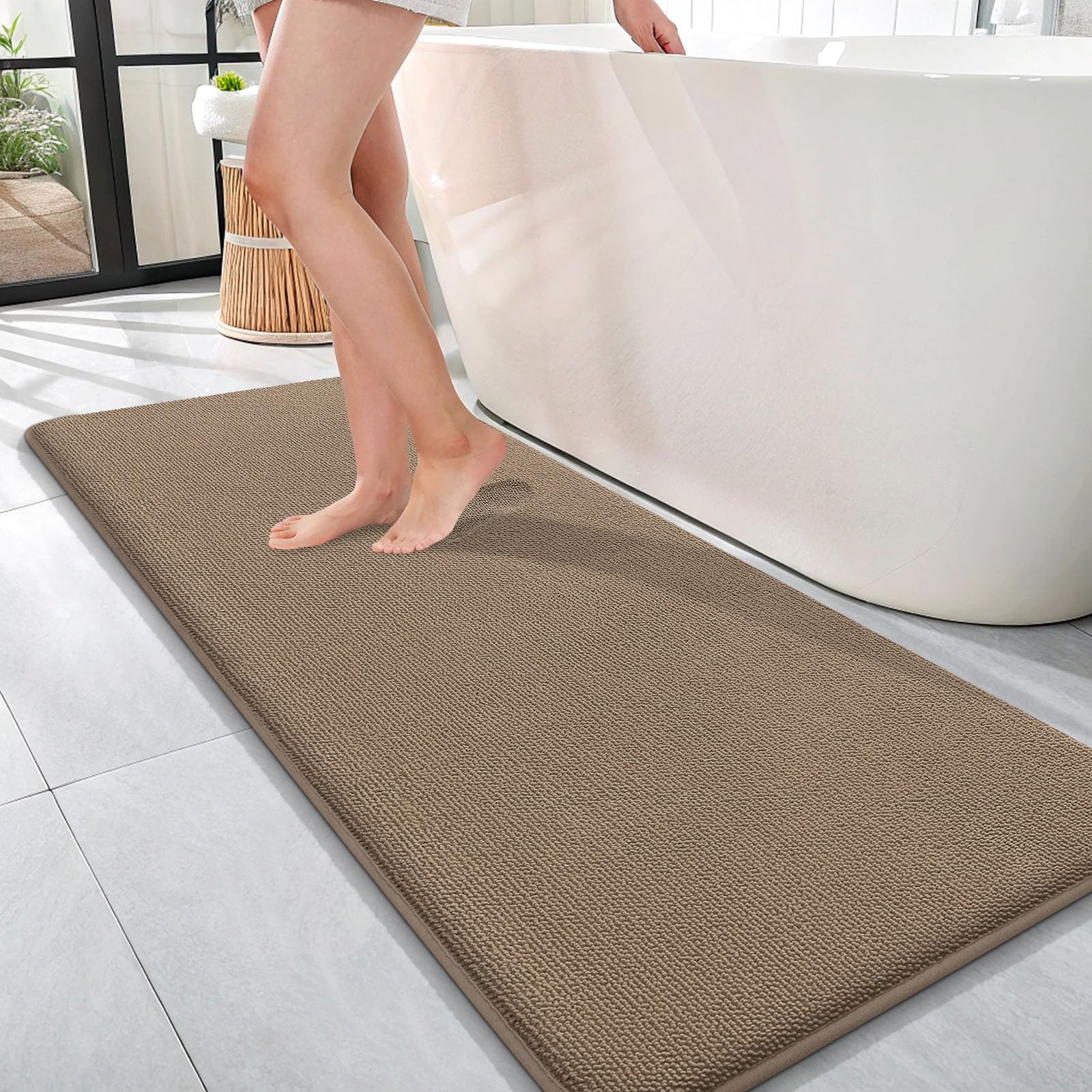 OLANLY Memory Foam Bathroom Runner Rugs 47x17, Absorbent Long Mat, Mocha