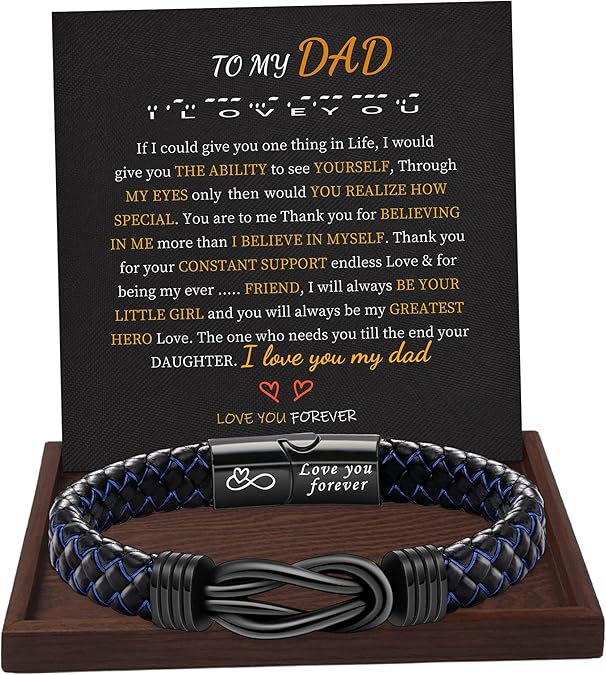 I Love You Gifts for Him Leather Bracelet for Men Knot Infinity Bracelets Valentines Day Gift for Husband Boyfriend Dad Son Grandson Anniversary Birthday Jewelry Graduation Gifts for Him 2024