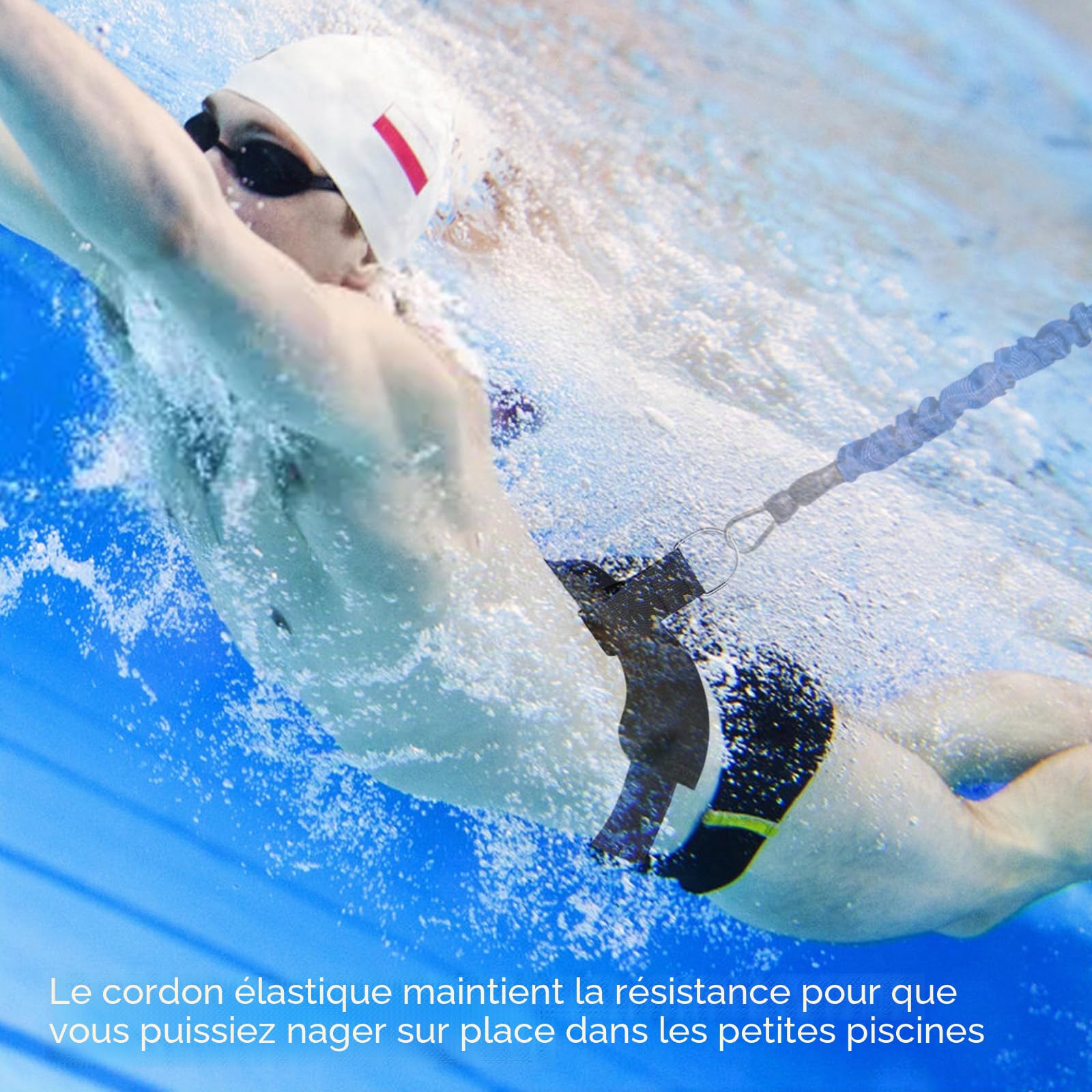 Sangle de Natation pour Piscine - Entraîneur de Natation Professionnel avec résistance réglable de 2,5 à 7,5 m - Ceinture d'entraînement pour Adultes- Entraînement de Piscine sans système