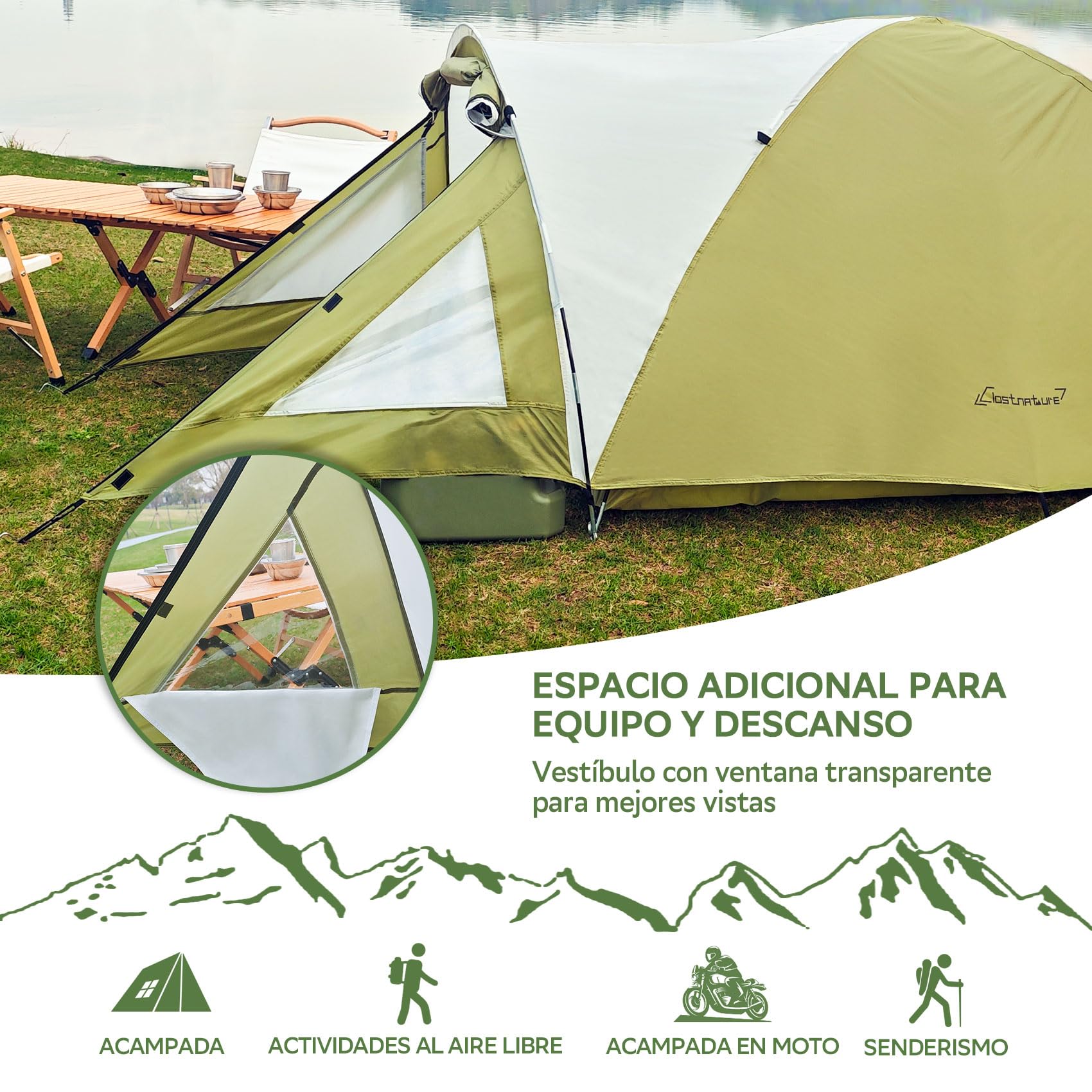Clostnature Tienda de Campaña 2 Personas con Vestíbulo, Tienda Camping | Doble Capa, Impermeable y Ventilada, Ligera y Resistente al Viento, Fácil Montaje para Camping y Actividades al Aire Libre