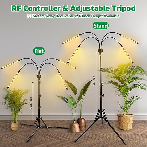 Miniatura 5 de Luces de cultivo LED para plantas de interior, espectro completo con soporte de trípode ajustable de 15 a 63 pulgadas, lámpara de cultivo de suelo