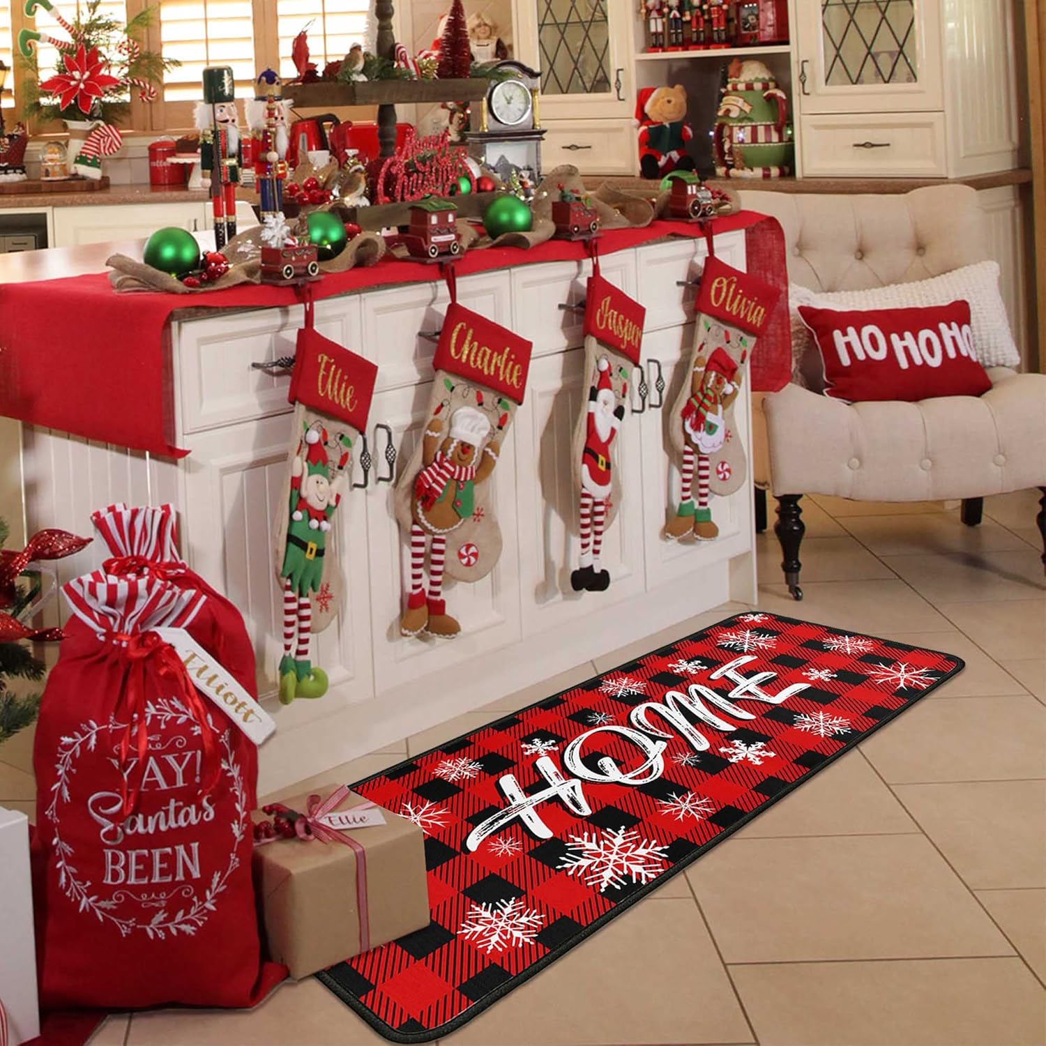 2 Pcs Christmas Kitchen Rugs and Mats for Floor Non-Slip Backing Mat Merry Christmas Kitchen Decor Anti Fatigue Kitchen Rug Sets with Runner Xmas Decor (Christmas 04, 17"x47.2"+17"x30")