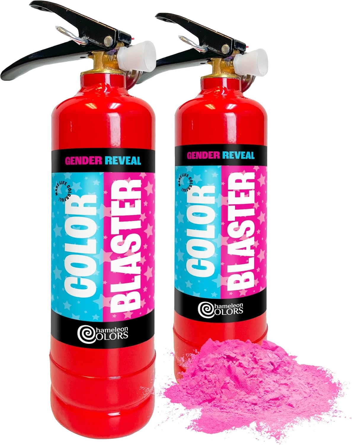Chameleon Colors Gender Reveal Fire Extinguisher (Blue), Built in America, Gender Reveal Powder Extinguisher for Baby Boy Photo Shoot or Party, 2 Blue Color Blasters, Non-Toxic
