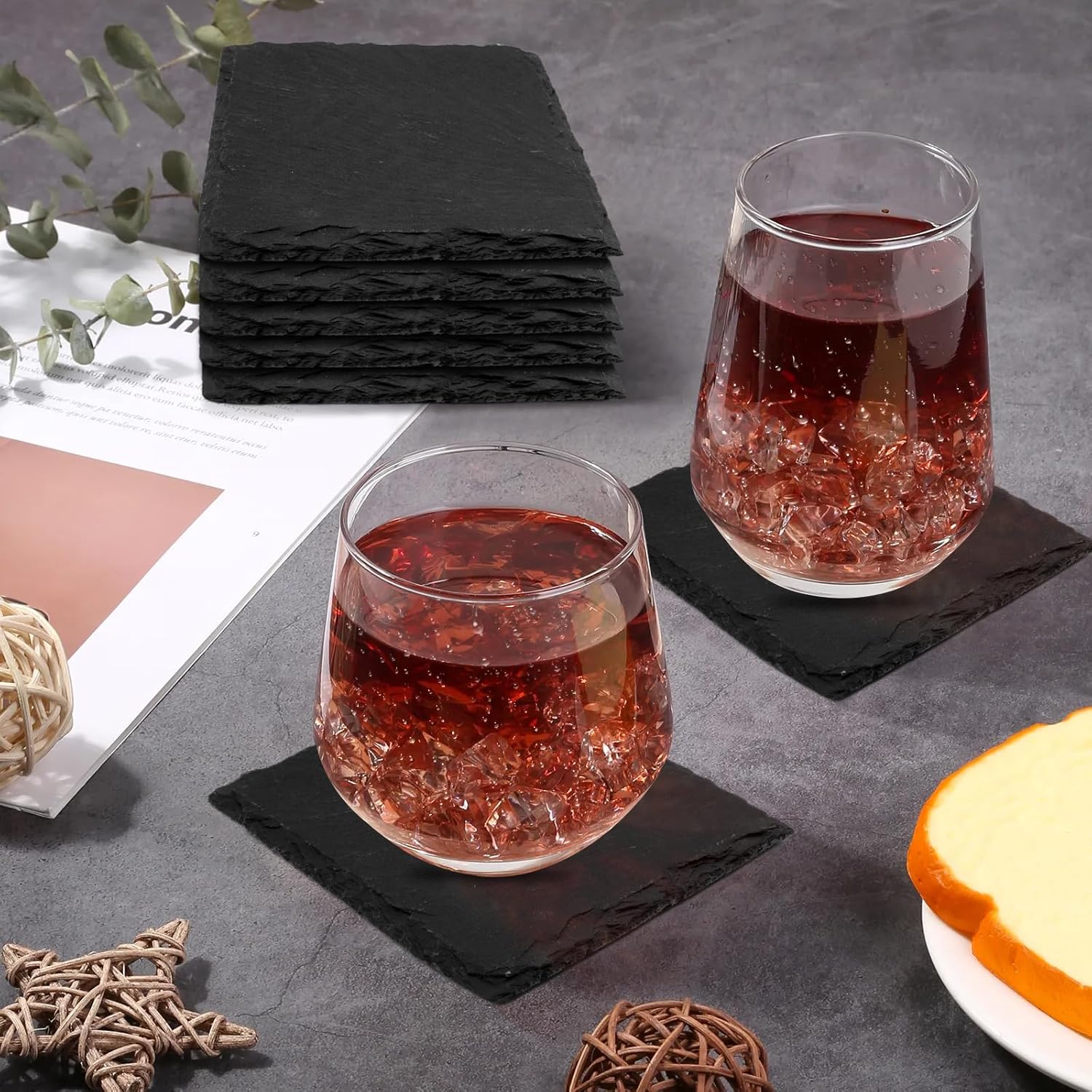 68 Pieces Slate Coasters, Dhfsleo Size 4 x 4 inch Black Coasters Stone Coaster Set, Square，Perfect for use in Your Home, Office, Kitchen,bar,Christmas or Anywhere.