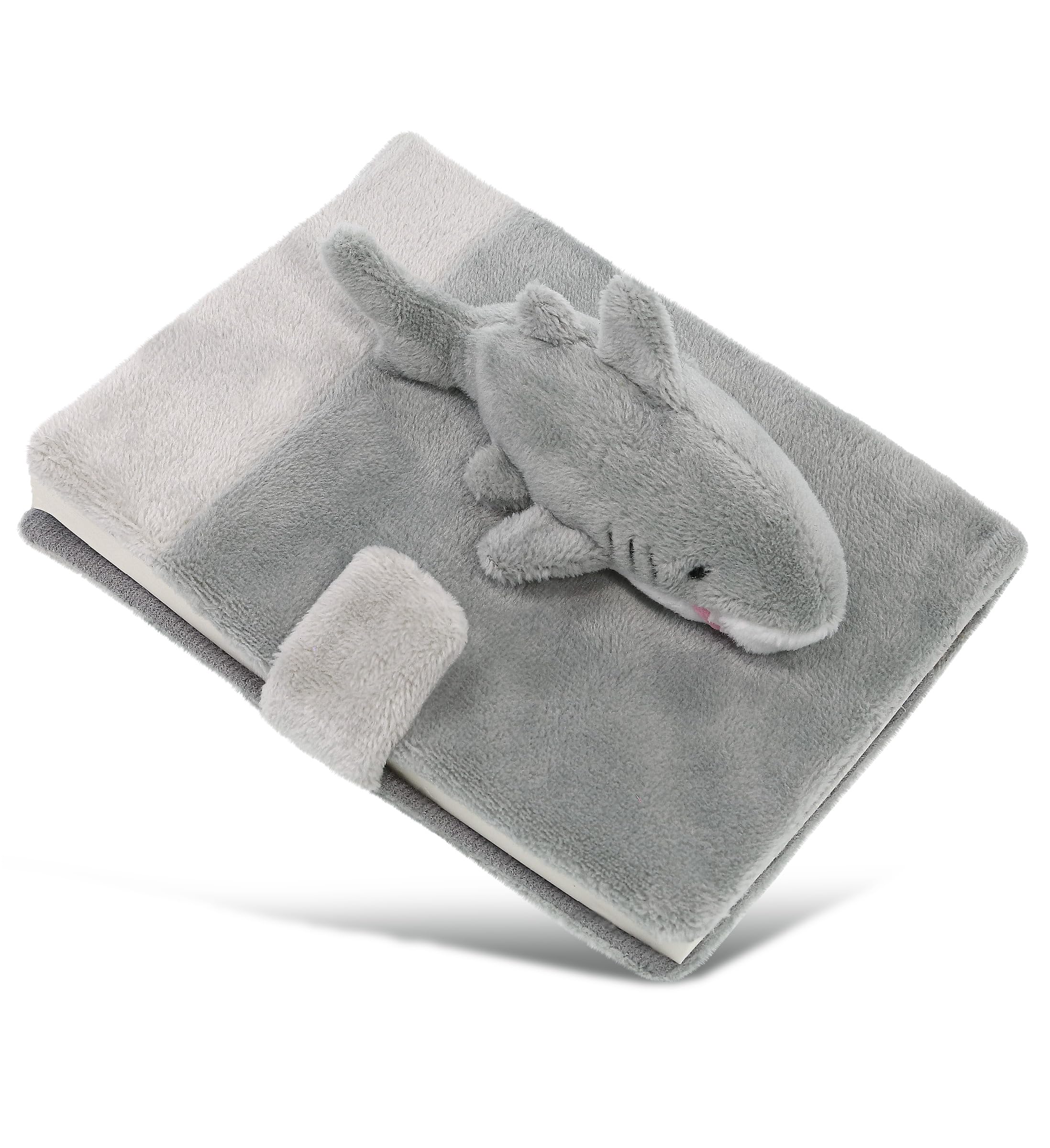 DolliBu Shark Plush Notebook - Stuffed Shark Girls and Boys Writing Journal, Cute Plush Shark Stationery Notebook, Stuffed Animal Notebook Toy with 80 Pages of Book Writing Journal - 4.5x5.75 Inches