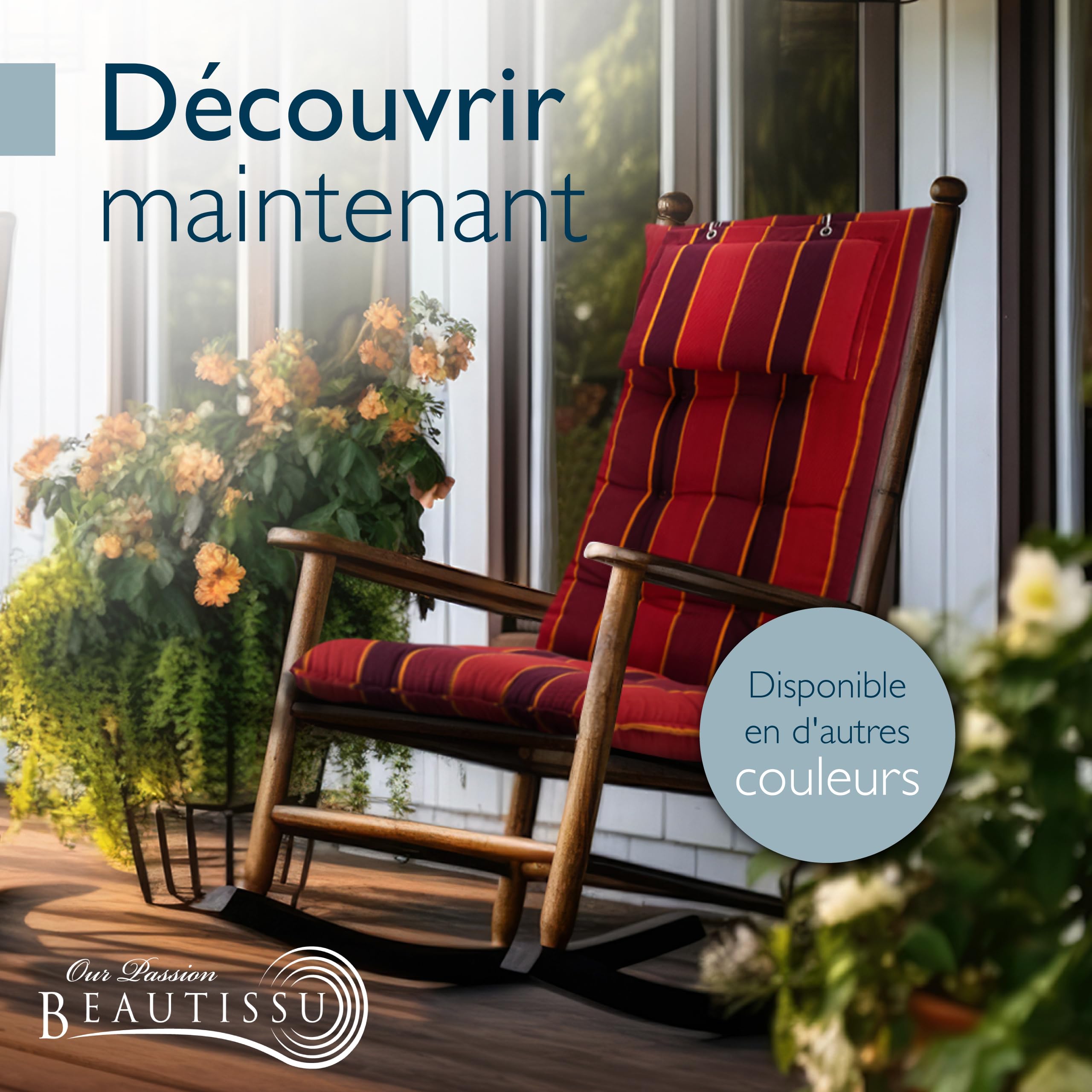 Beautissu Premium Coussin Chaise Jardin Dossier Haut 120x50 cm Sun-HL – 8 cm Épaisseur Tissu Robuste Antidérapant & Résistance aux UV – Coussin Fauteuil avec Sangles Fixation Rouge