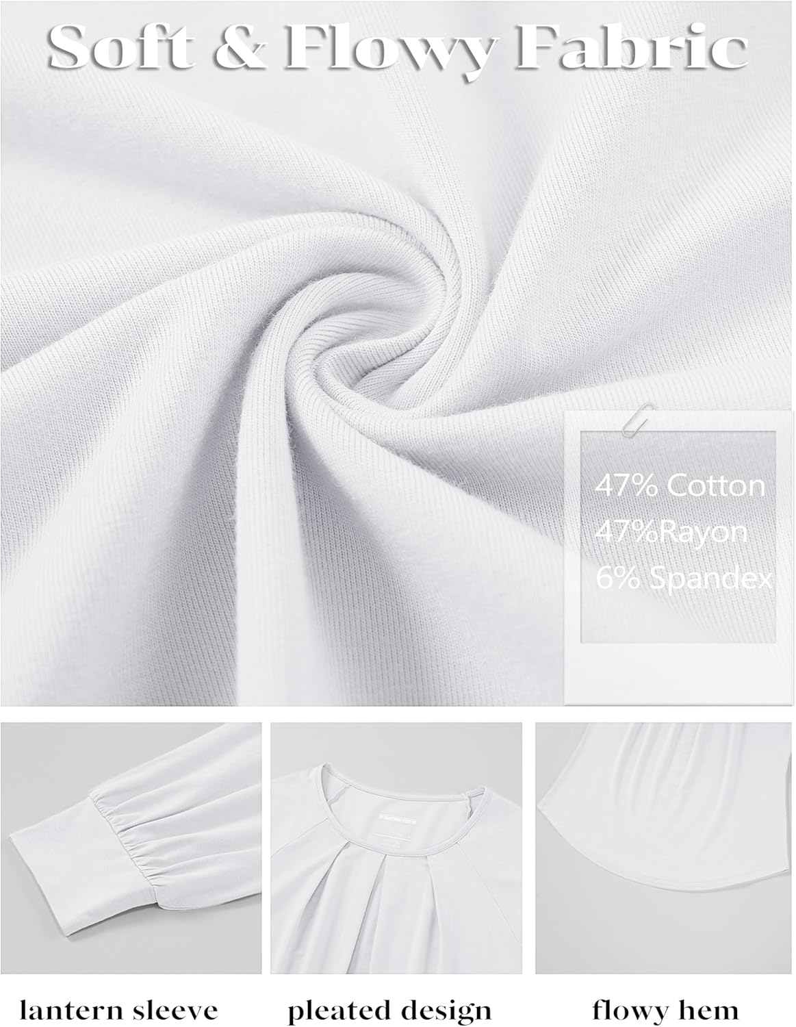 YUCOLEN Long Sleeve Shirts for Women Pleated Dressy Casual Business Blouses Crew Neck Loose Trendy Tunic Tops - Image 6