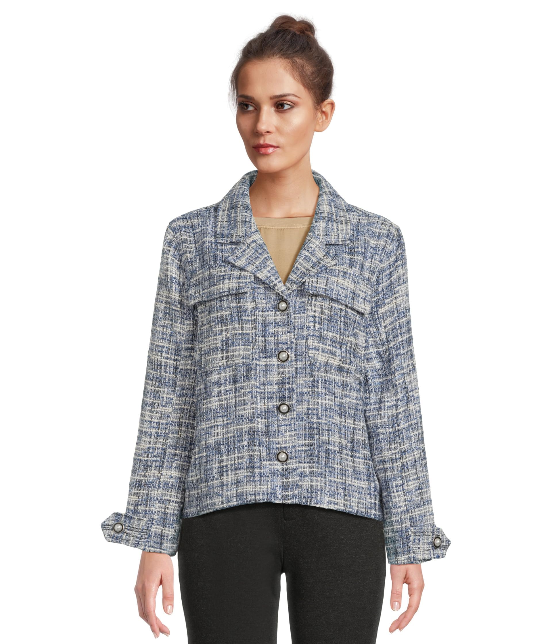 Liverpool womens Button Front Woven Boucle Boxy Shacket