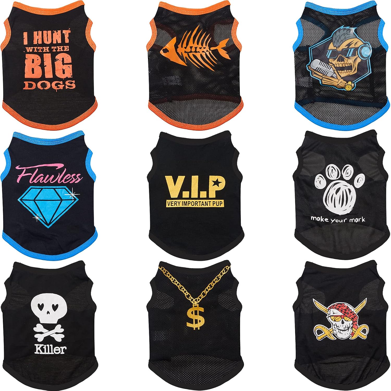 9 Pieces Dog Shirt Printed Black Summer Pet T-Shirt Cool Puppy Shirts Breathable Dog T-Shirts Soft Breathable Puppy Sweatshirt for Small…