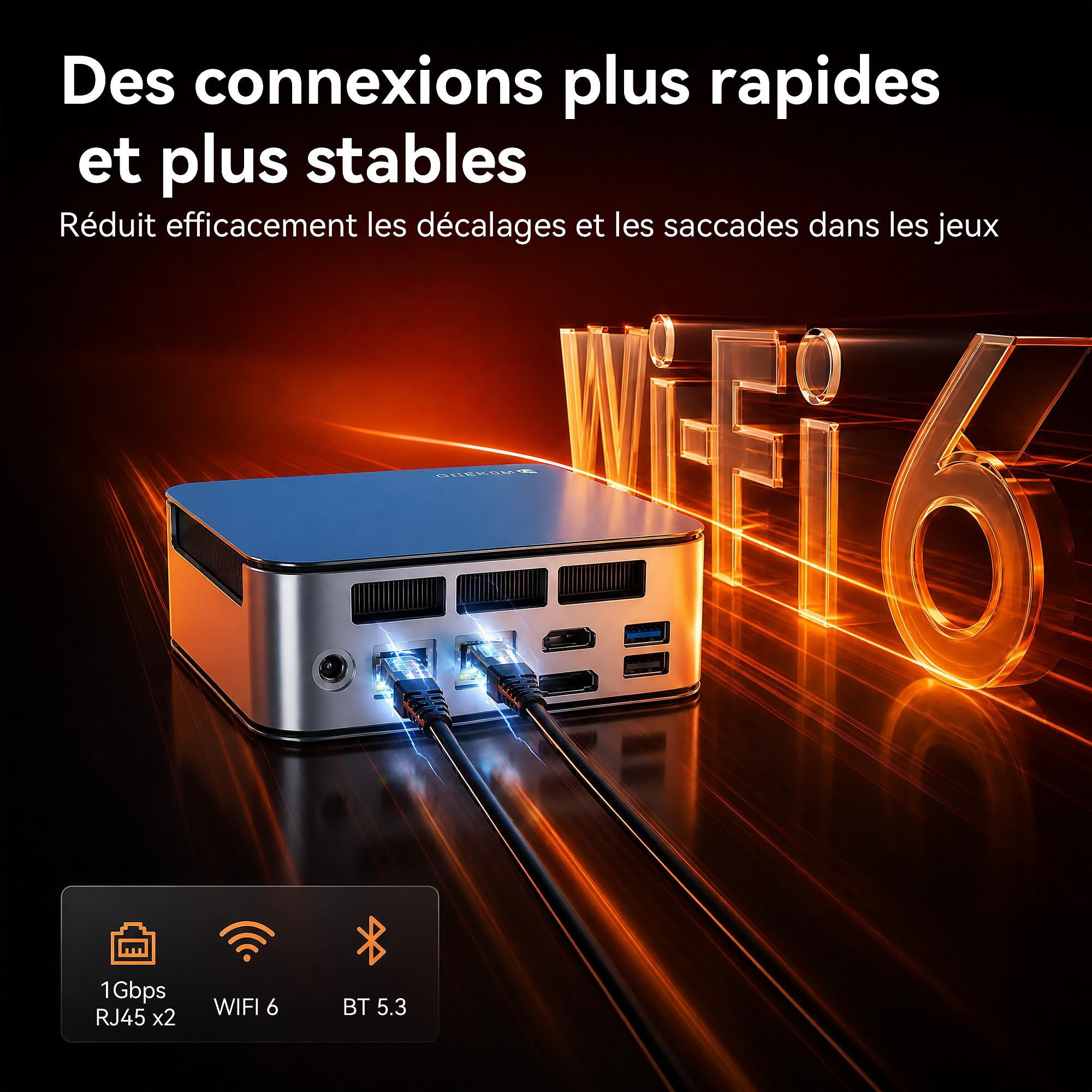 Glorlin GT103 Mini PC,AMD Ryzen 5 6600H (Meilleur Que R5-7430U,jusqu'à 4.5Ghz),16Go LPDDR5 512Go NVMe SSD,AMD Radeon 660M,Mini Ordinateur W11-Pro pour Bureau/Gaming,Double LAN,WiFi 6,BT 5.3
