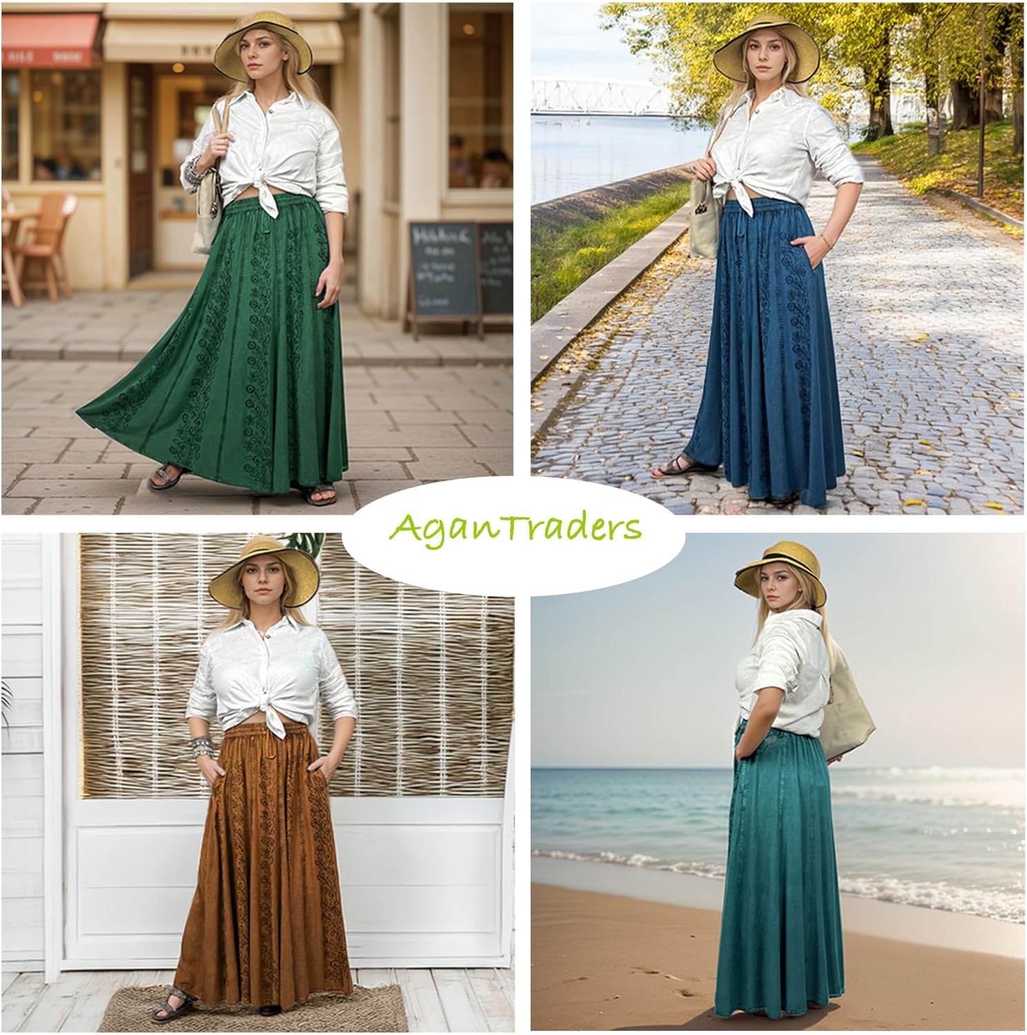 Agan Traders Women's 2026 Summer Maxi Skirt A-Line Long Flowy Skirt with Elastic Waistband - High Waisted