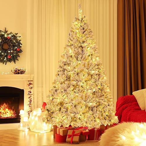 Miniatura 2 de GOFLAME Árbol de Navidad preiluminado de 7 pies, árbol de Navidad artificial con bisagras con 450 luces LED, soporte de metal, 3 minutos de forma