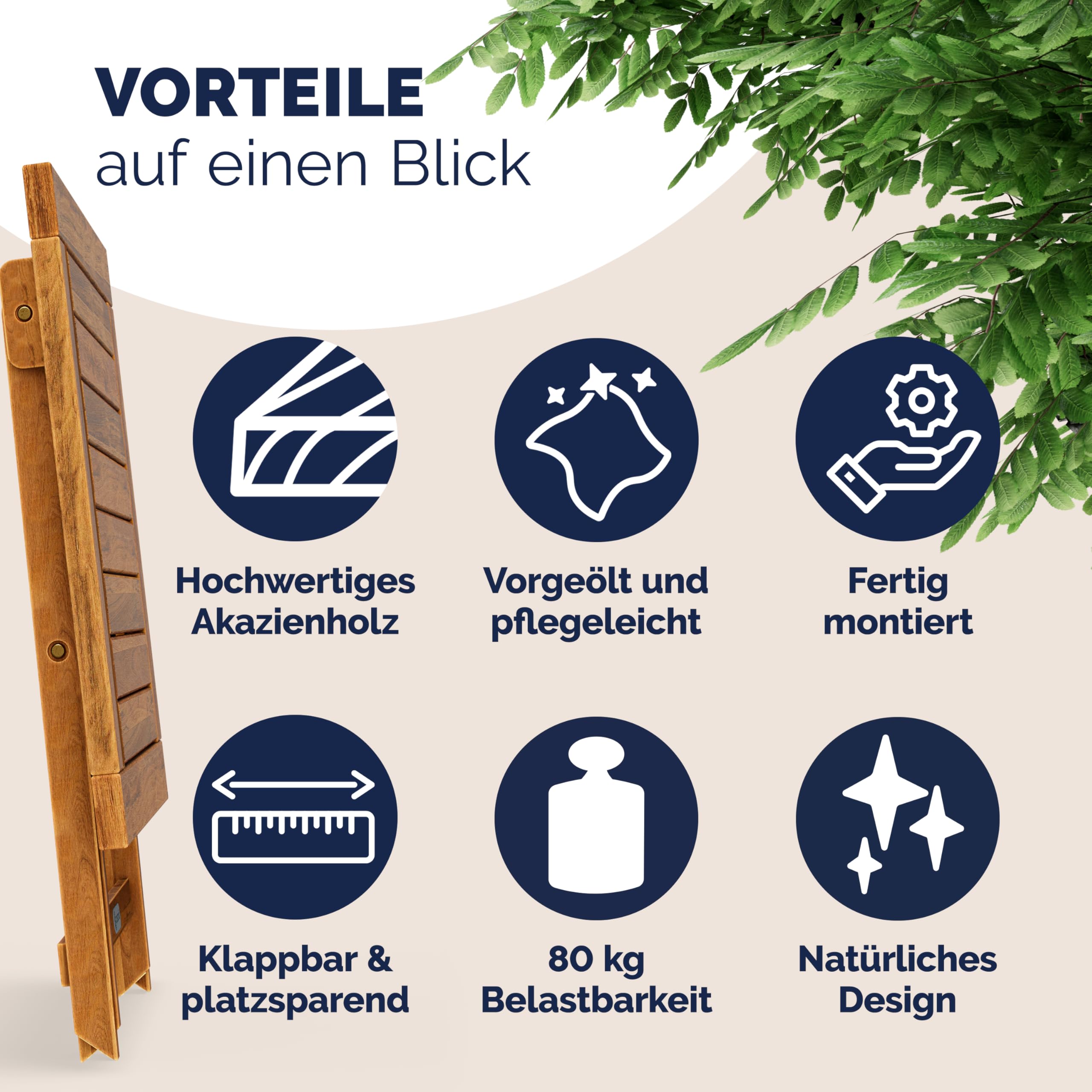 Casaria® Beistelltisch Holz Vollmontiert Klappbar 80kg Belastbar Balkon