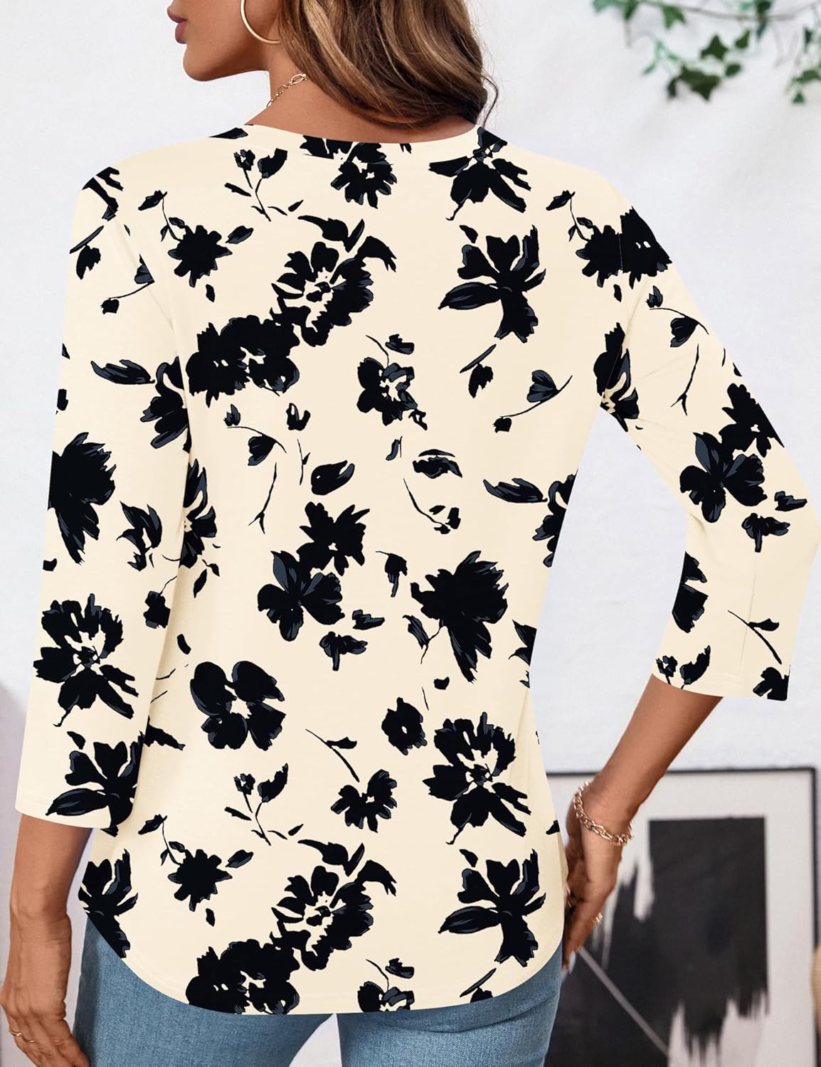 LOMON Womens 3/4 Length Sleeve Tops V Neck Business Casual Blouses Summer Tees Shirts 2026 - Image 4