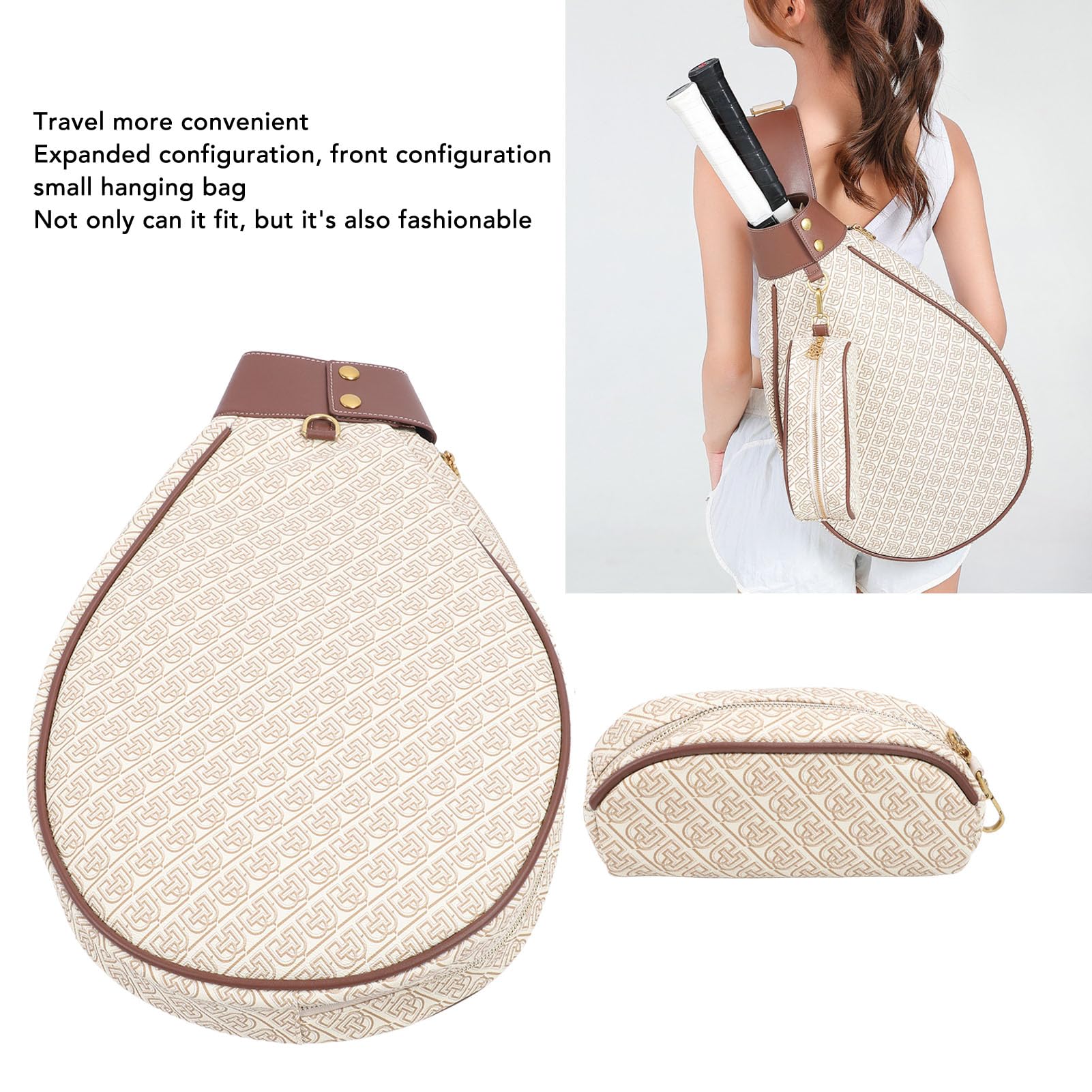 Borsa a Tracolla Da Tennis per Le Donne, Borsa Monospalla Stampata Con Grande Apertura Borsa Portatile per Racchette Da Tennis Resistente All'acqua Con Piccola Borsa Da Appendere