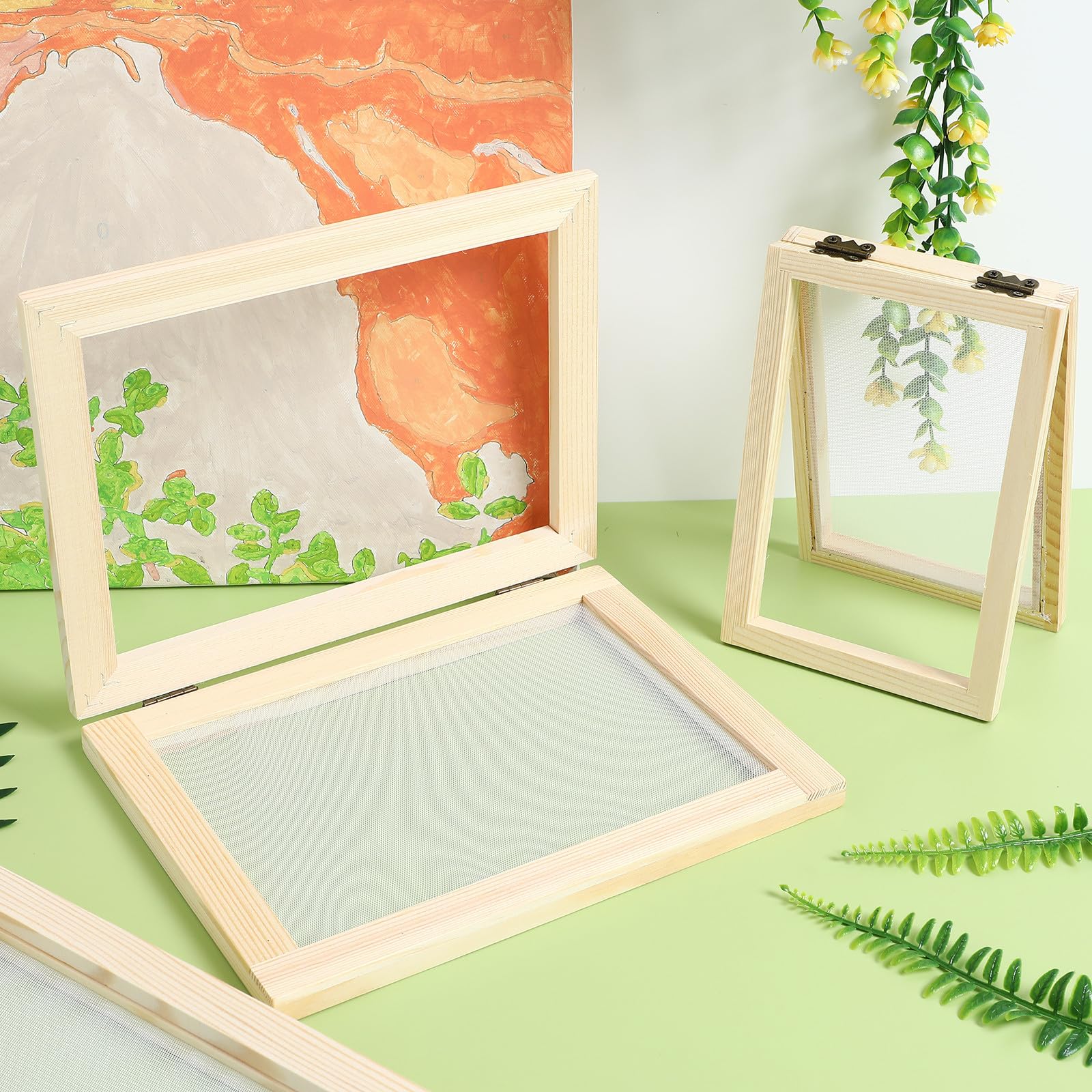 Alipis Kit de Fabrication de Papier Artisanal 6 Feuilles de Toile Cadre en Bois Facile à Utiliser 3 Tailles Différentes et 6 Feuilles Absorbantes, Matériel Polyvalent pour Bricolage