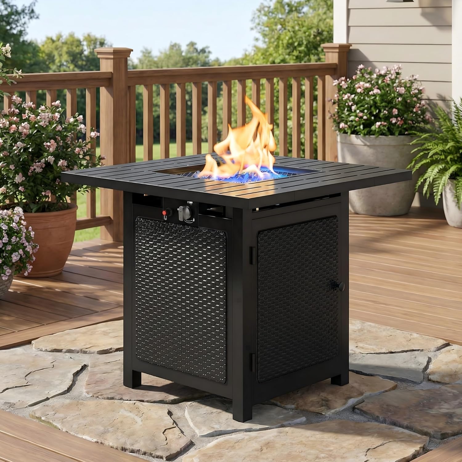 Wisteria Lane 30" Propane Fire Pit Table, 50,000 BTU Gas Fire Pit for Outside, Outdoor Fire Pit with CSA Certification, Rattan-Like Wicker Look for Patio Deck Garden Backyard Balcony