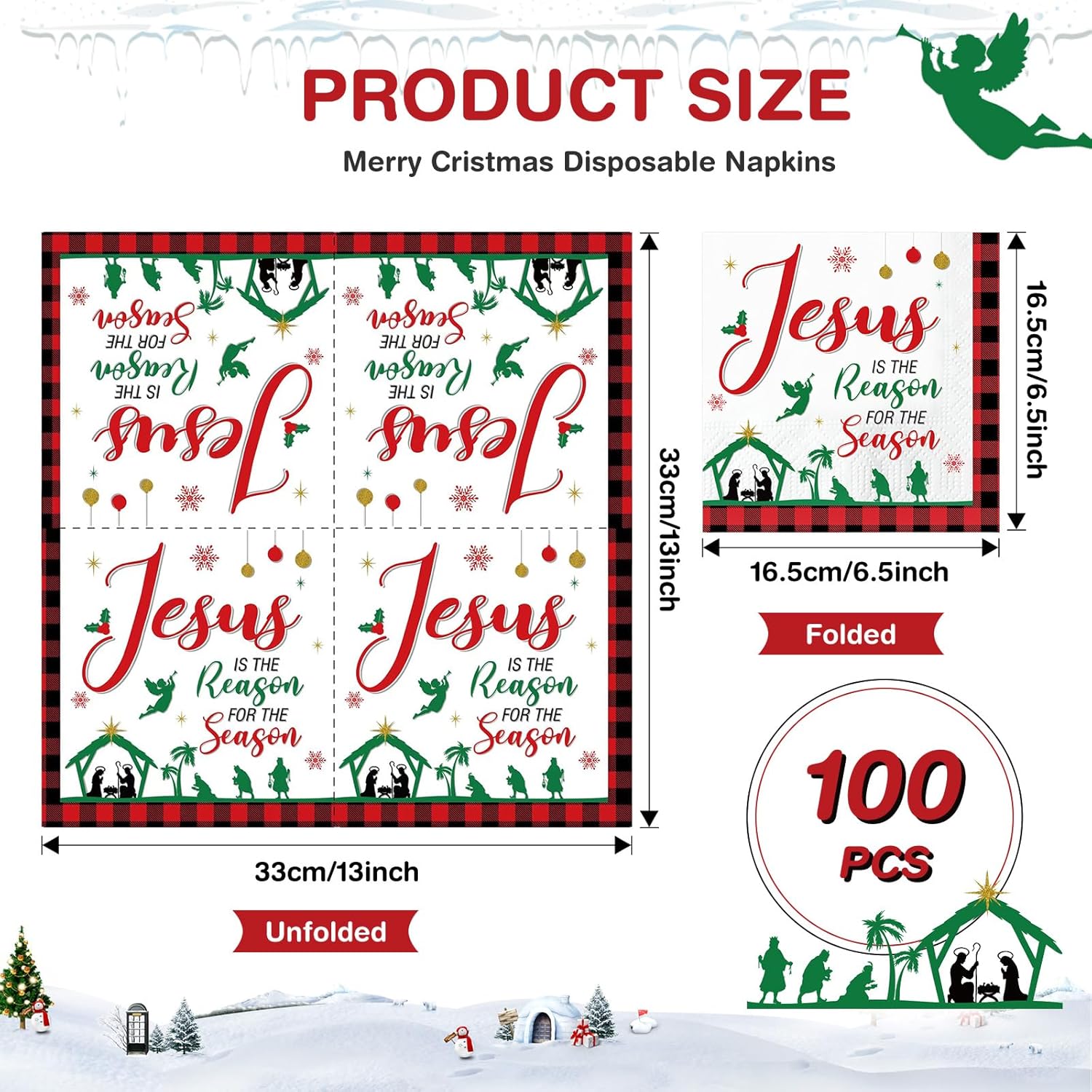 Pasimy 100 Pcs Christmas Nativity Paper Napkins Disposable Jesus Is the Reason for the Season Paper Guest Napkins Xmas Religious Hand Towels for Christmas Party Nativity Scene Decoration(Red,Square)
