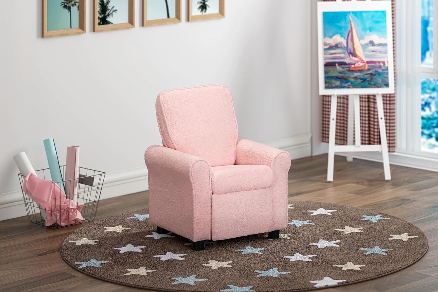 Olive & Opie Jordan Kids Recliner Wooly Pink