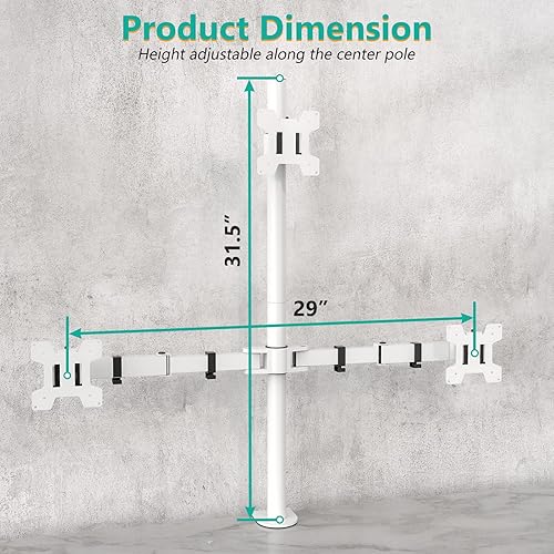 Miniatura 4 de WALI Triple Monitor Stand, Fully Adjustable Three Monitor Desk Mount Fits 3 Screens up to 27 inch, 22 lbs. Weight Capacity per Arm (M003-W), White
