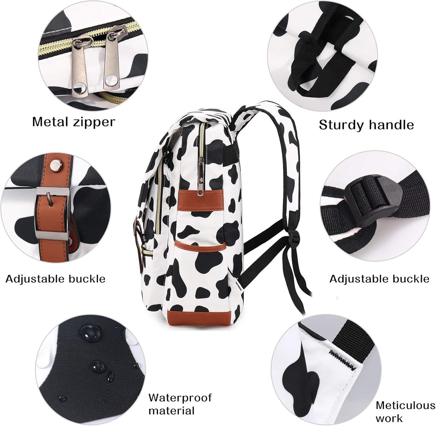 Cow Print School Backpack for Girls, 15.6" Laptop Backpacks College School Bookbags Casual Daypack - Image 4