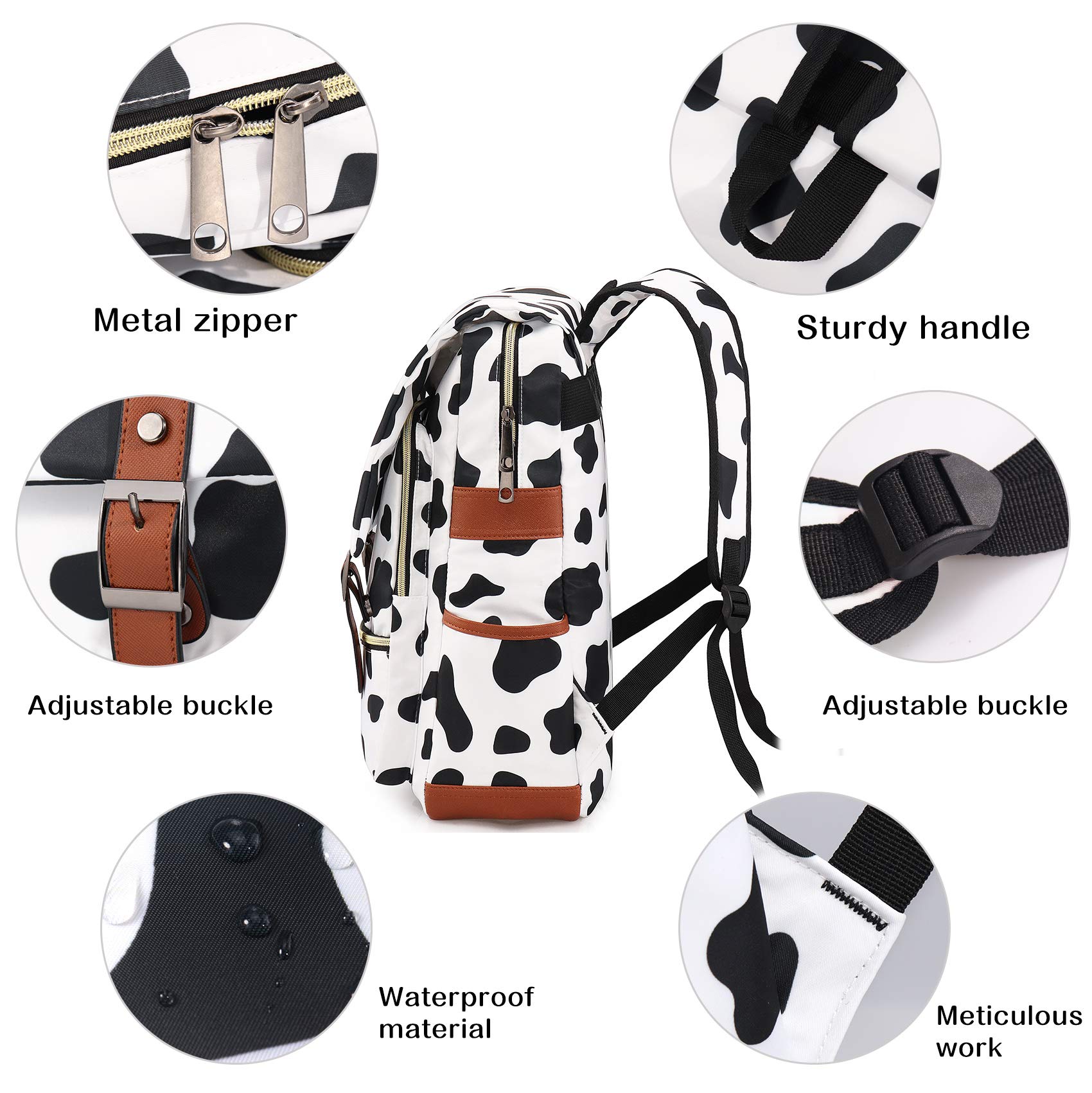 Geometrical Cow Print Canvas Backpack - Large Capacity Daypack For School, Travel & Laptops (16x11.4x6.9 Inch) - View #5