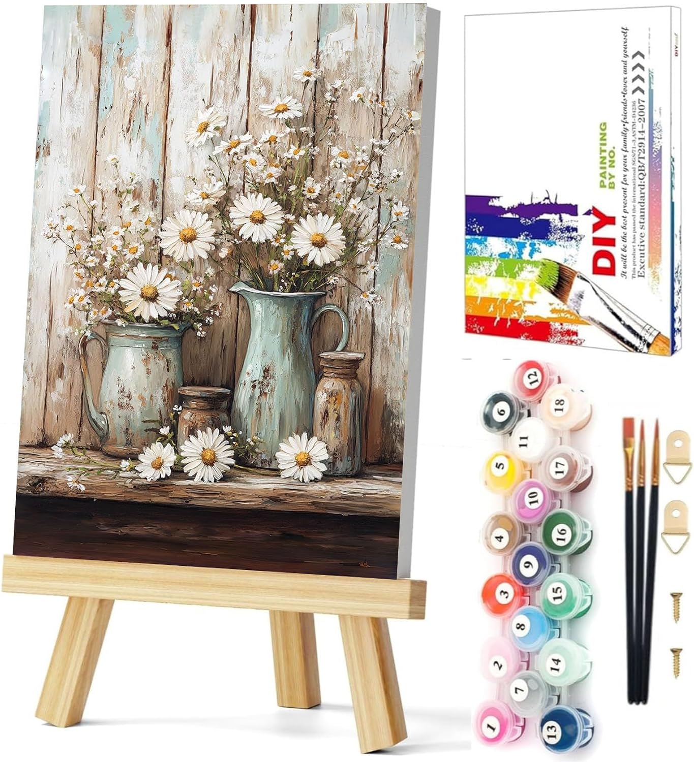 Gemozaic Framed Paint by Numbers Kit for Adults, Vintage Flowers Paint by Numbers with Frame & Easel, Rustic DIY Number Painting for Gift, Home, Office, Wall Decor, 8 x 12 Inch