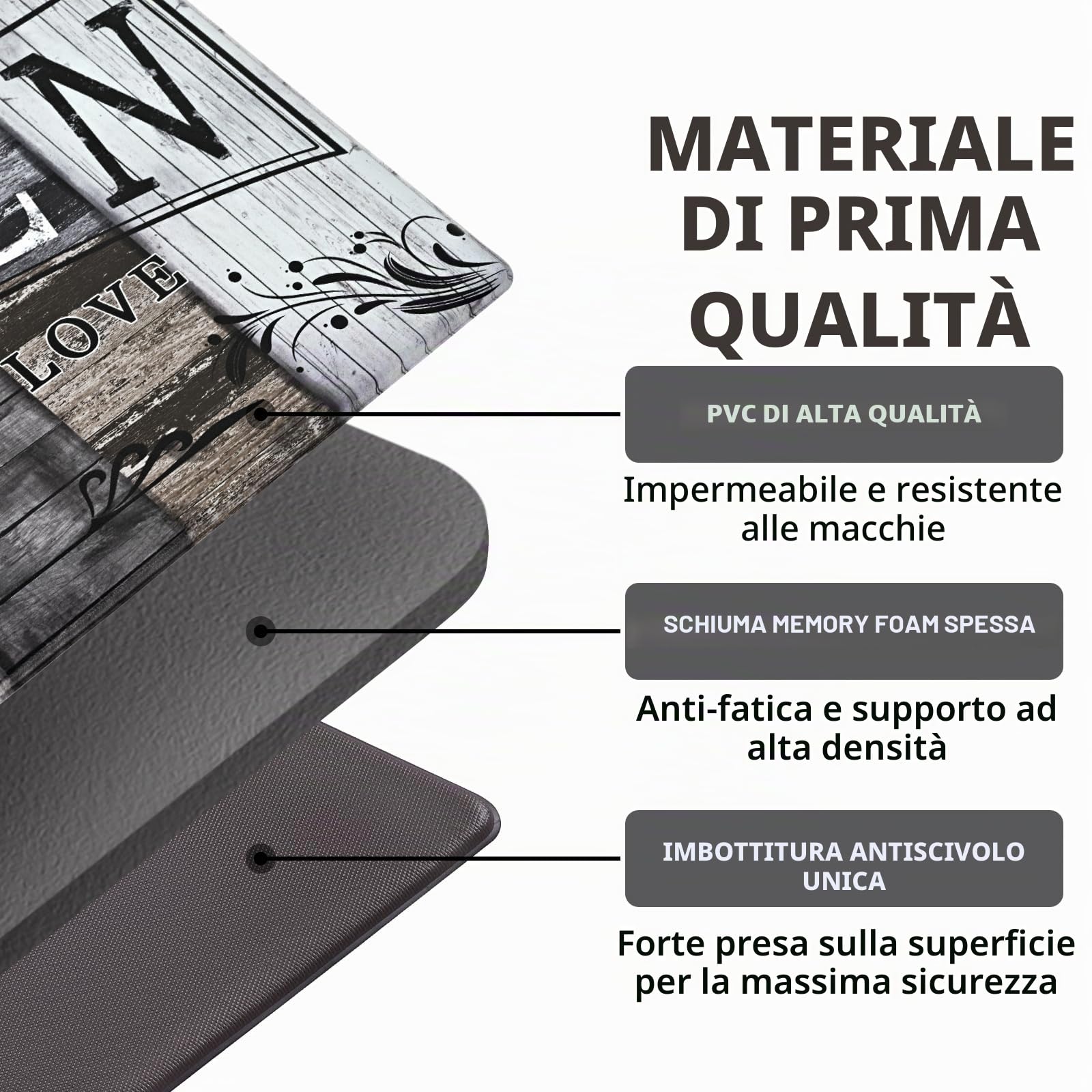 Yugarlibi Tappeto da cucina in PVC, antiscivolo, lavabile, 10 mm, spessore 10 mm, impermeabile, resistente all'olio, morbido, per cucina, sala da pranzo, corridoio, 44 x 75 + 44 x 120 cm