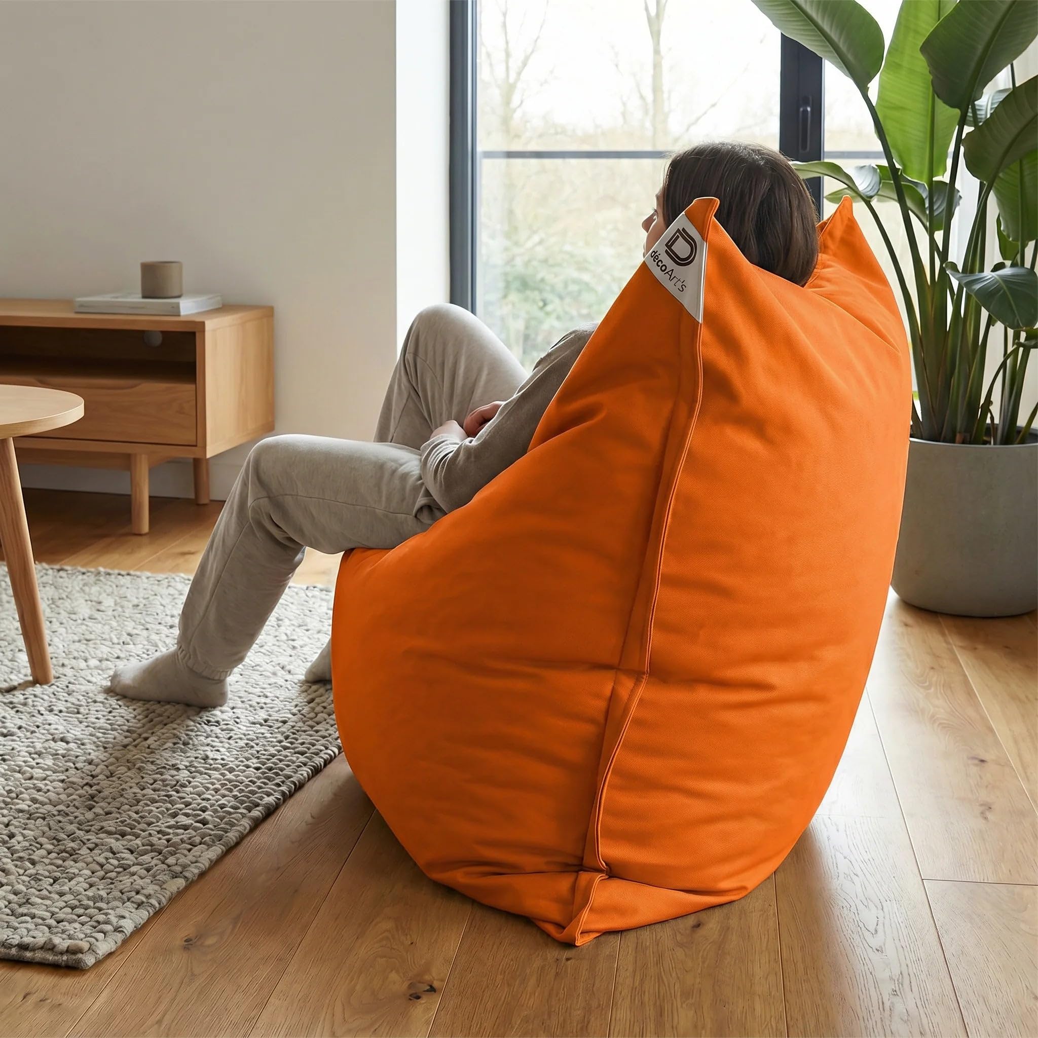 Déco Arts Pouf Géant XXL Intérieur et Extérieur, Déhoussable, Salon, Jardin (Orange)