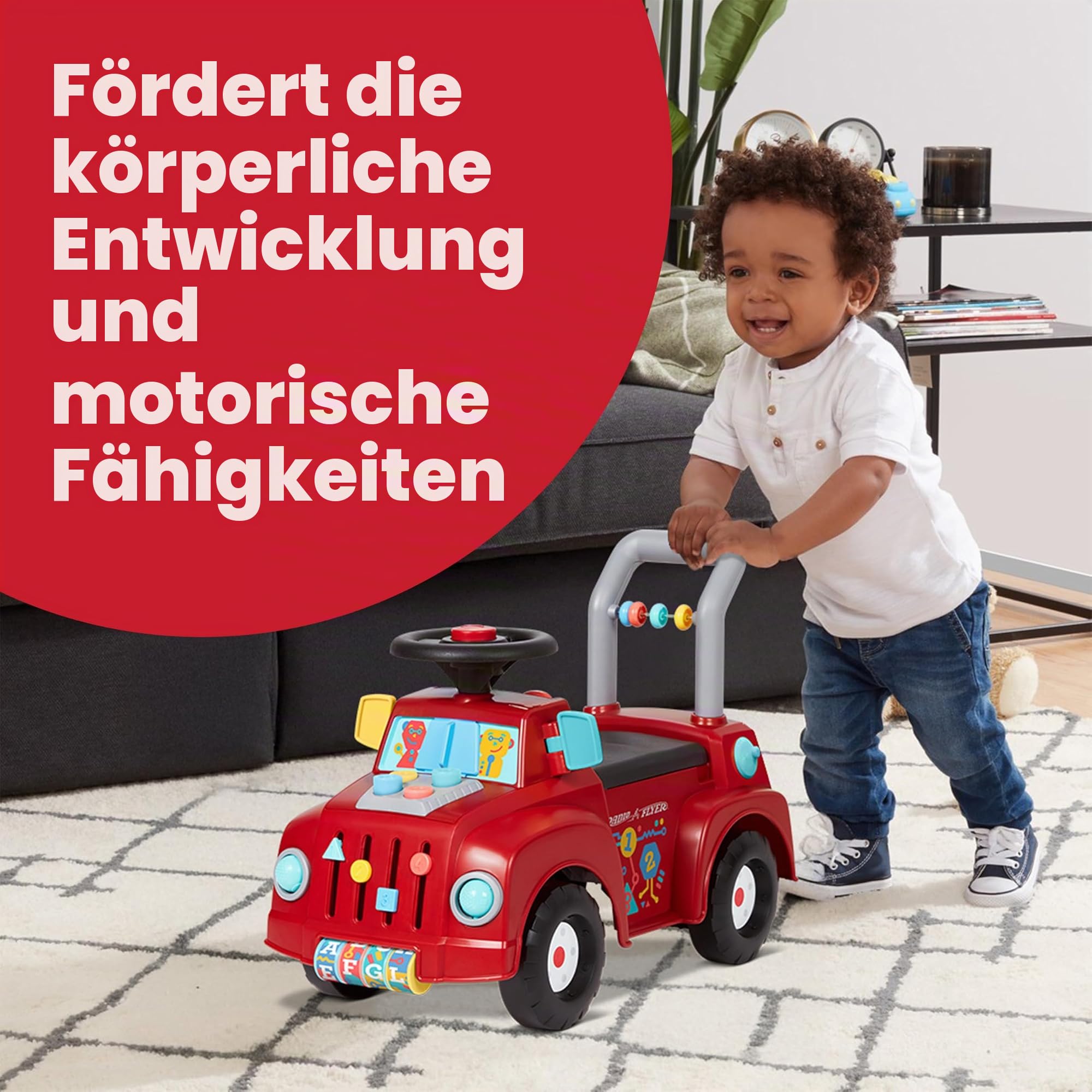 Radio Flyer Tinker Truck mit Lichtern und Geräuschen, Rutschspielzeug, Mitfahrspielzeug für Kleinkinder, für Kinder von 1–3 Jahren, Rot