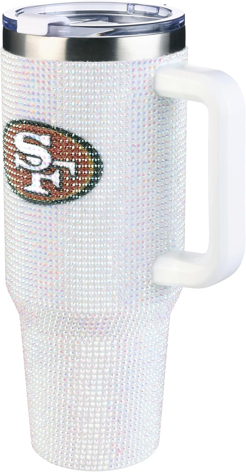 The Memory Company Officially Licensed NFL 40oz Stainless Steel Tumbler - Double Wall Insulated Travel Cup with Handle and Straw Lid - Crystal Rhinestone Design - Image 3