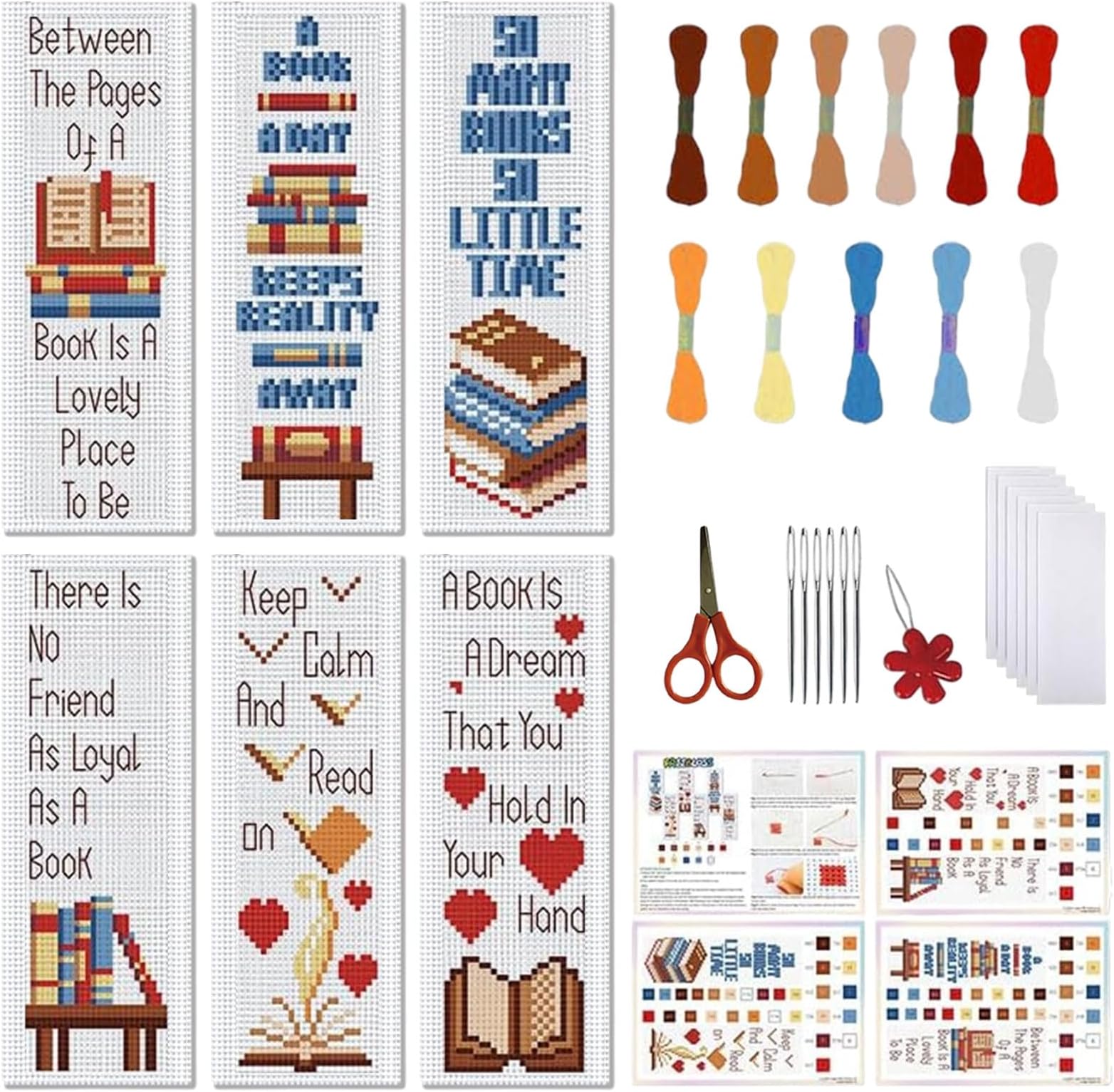 FREEBLOSS 6 Set Cross Stitch Bookmark Kit Books Pattern 6 * 20CM
