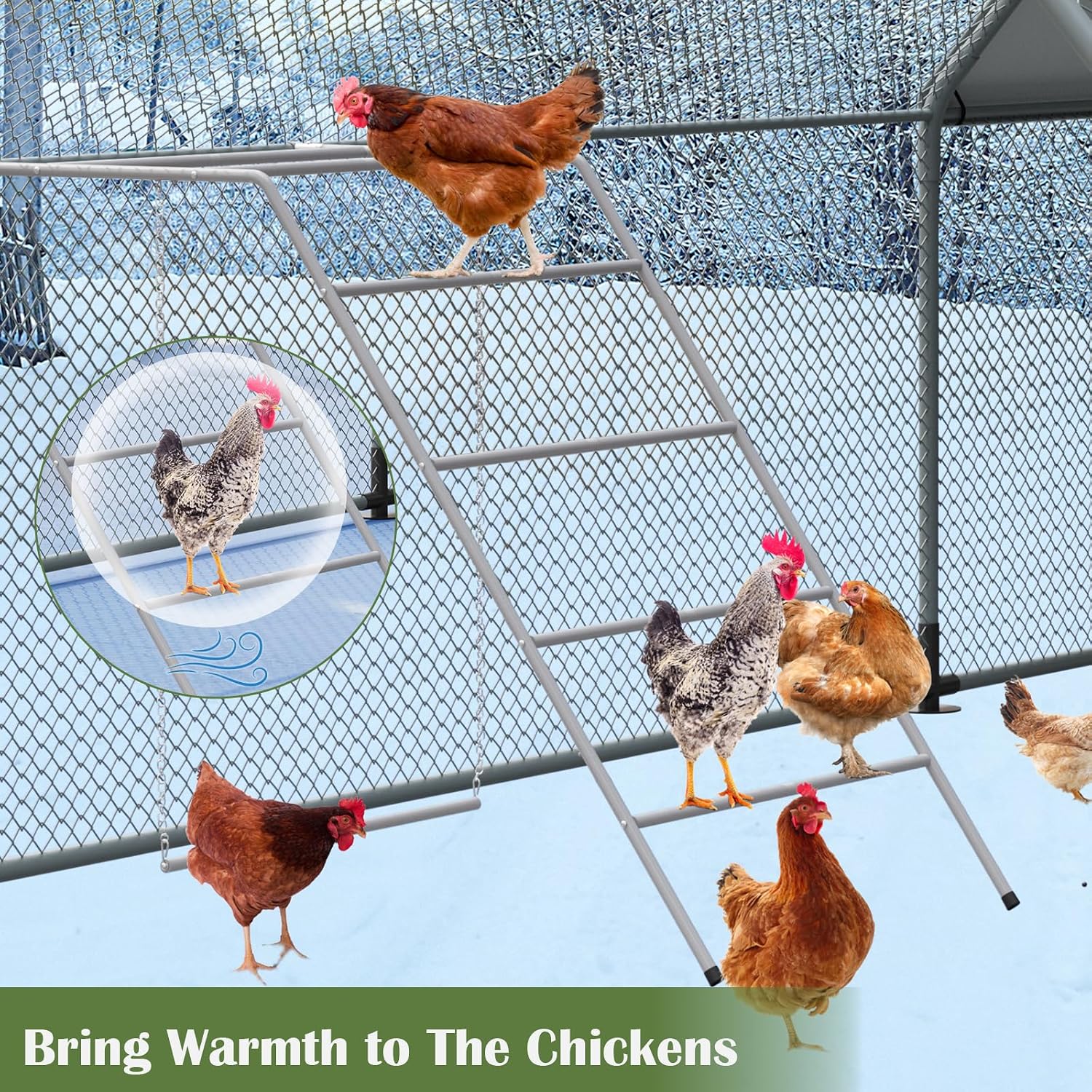 Chicken Perch for Coop 4 Step Chicken Roosting Bars with Swings, Metal Poultry Roost Ladder for Hens, Chickens & Poultry, Gray