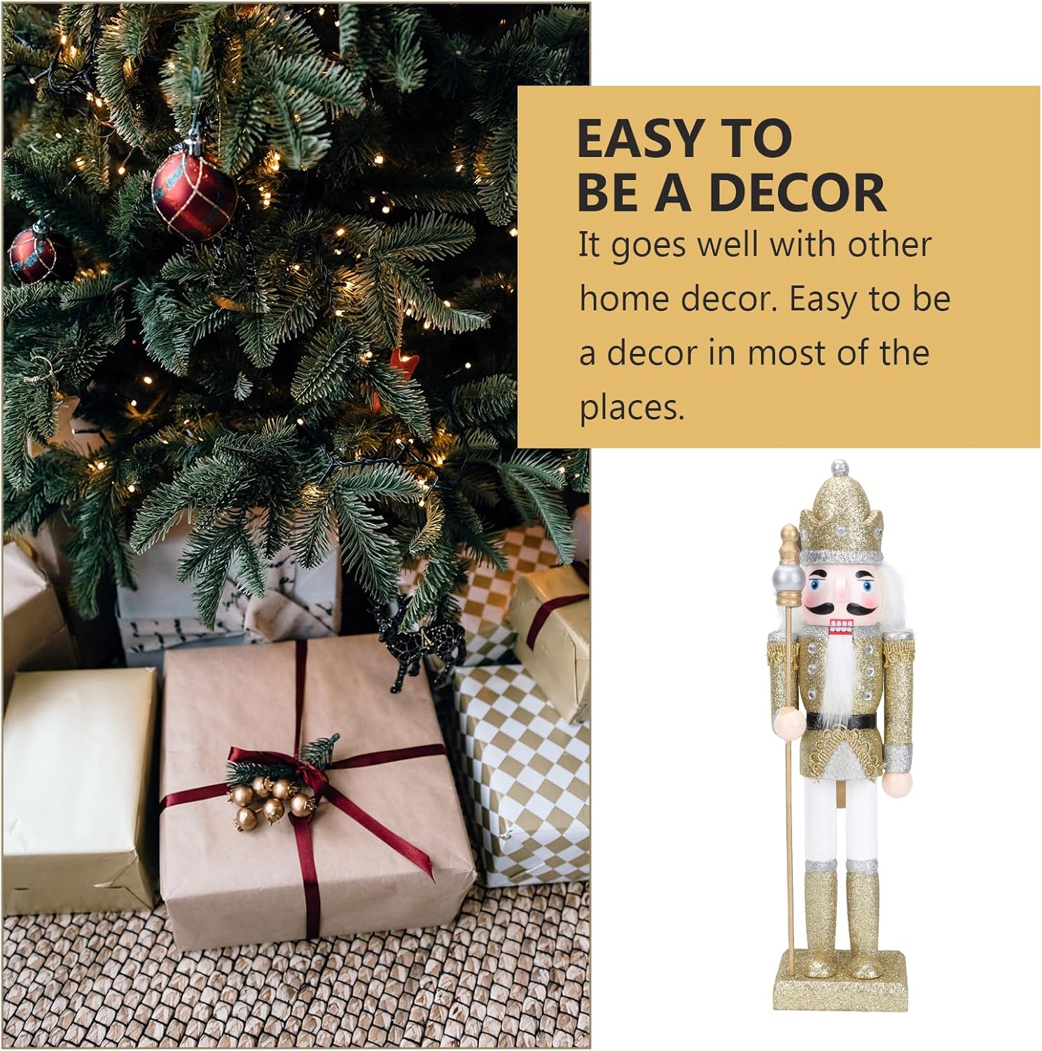 BESPORTBLE Nutcracker Soldier Wooden Nutcracker Soldier 1cm/ 12.1in Tall Christmas Doll Ornament for Party Xmas (Gold)