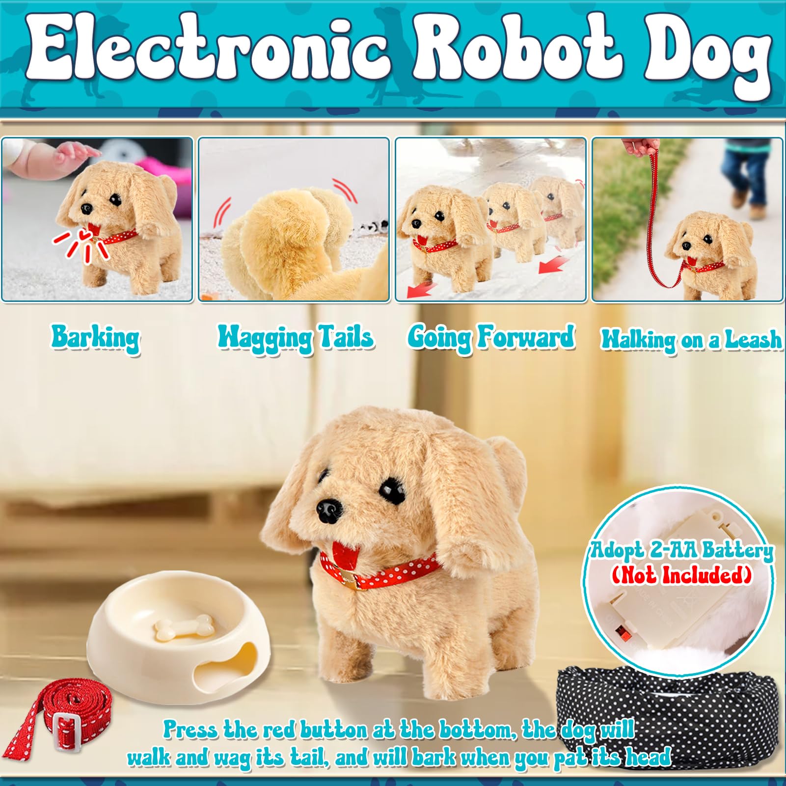 STAY GENT Interactive Robot Dog With Pet Carrier & Plush Walking Dog on Lead, Electronic Grooming Set - Image 2