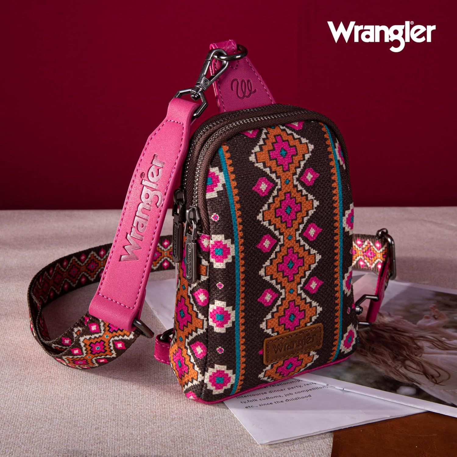 Wrangler Aztec Sling Bag - Southwest Crossbody Trendy Chest Bag - Image 2