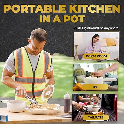 Miniatura 2 de PRO - Olla eléctrica de 2.5 L con tapa y vaporizador, sartén de cerámica no tóxica para ramen, huevos, pasta para dormitorios, camping, caravanas,