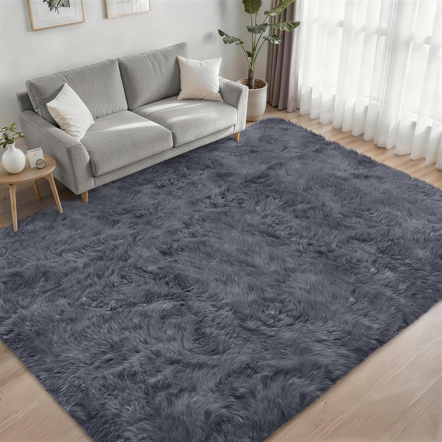 Fluffy 4x6 Area Rugs for Living Room Bedroom: Ultra Soft Shag Rug Non-Slip Non-Shedding Small Plush Bedside Rug Indoor Floor Carpets for Kids Room Playroom Entryway Nursery Dorms Home Decor Grey