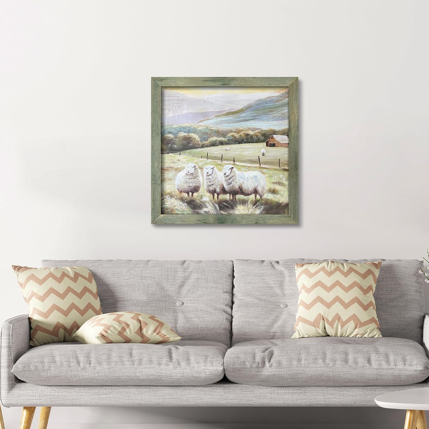 Rustic Farm Framed Wall Art, Farmhouse Animal Wood Picture 24x24 Inch