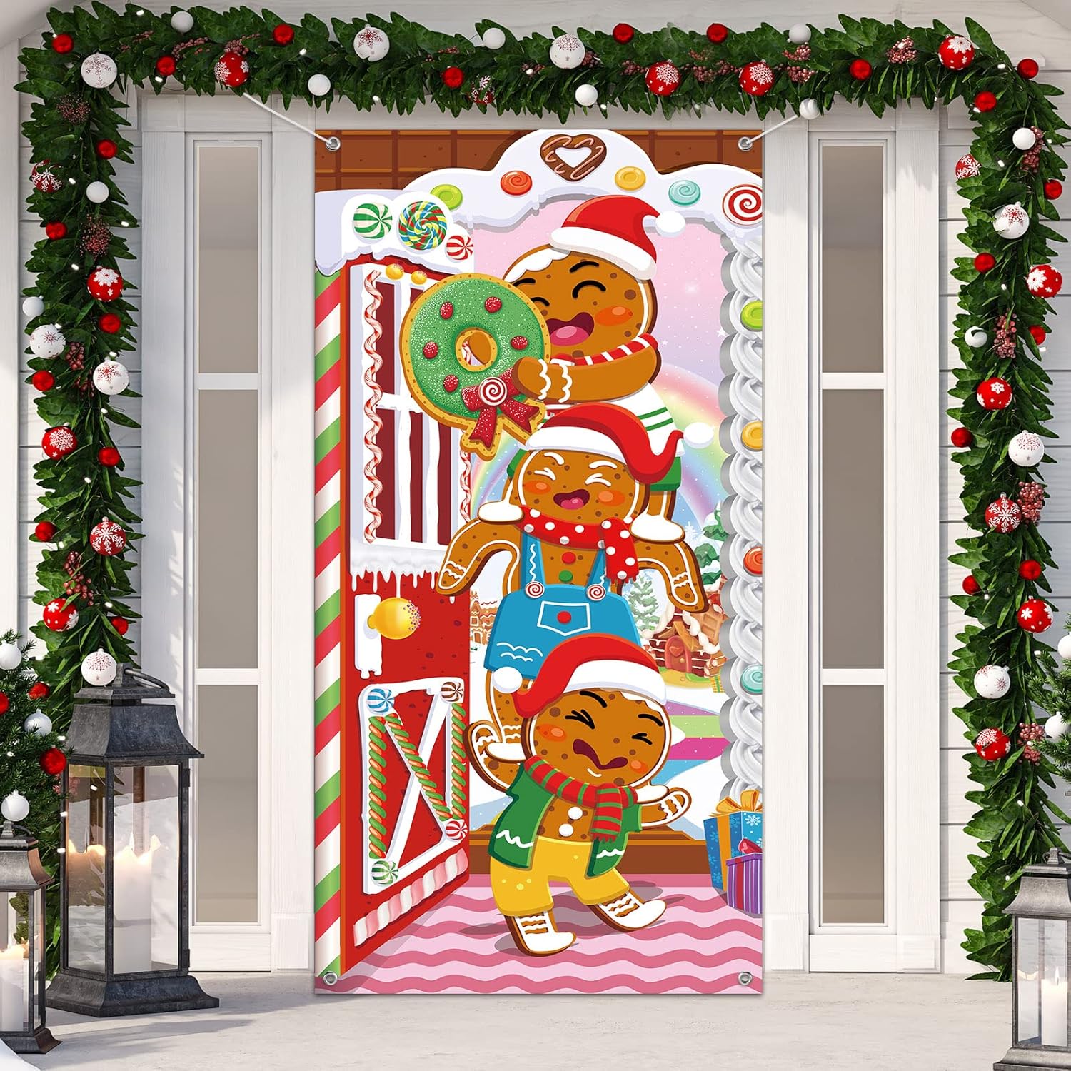 Christmas Door Cover Decorations Gingerbread House Door