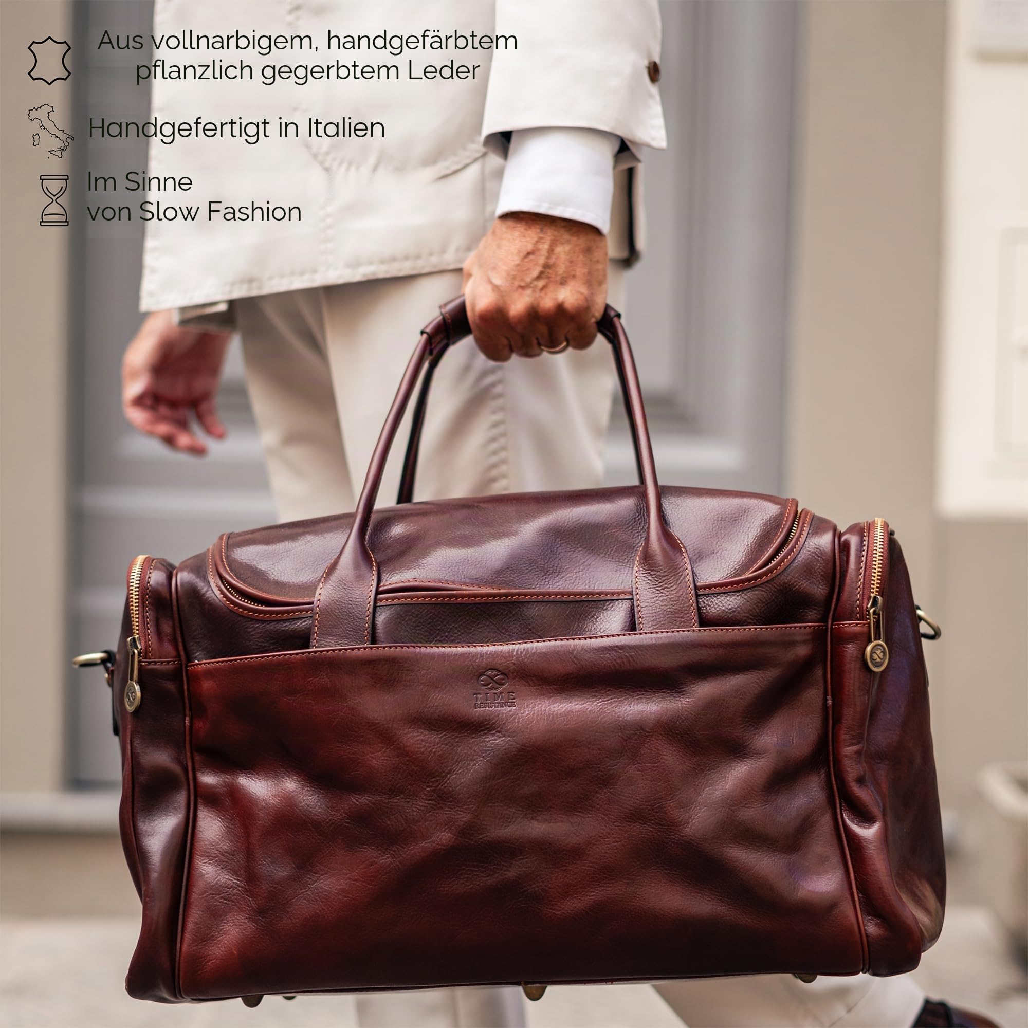 Weekender Herren und Damen - Reisetasche Leder - Made in Italy - Hochwertige Reisetaschen - Edel & Elegant - Time Resistance