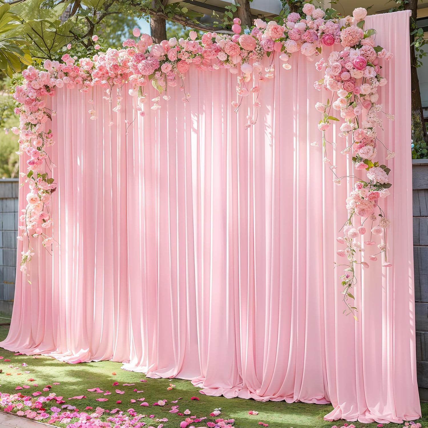 10x10ft Pink Backdrop Curtain Panels for Parties - Wrinkle Free Polyester Photo Curtain Backdrop Wedding Back Drop Fabric Drapes for Party Decorations Background for Photography